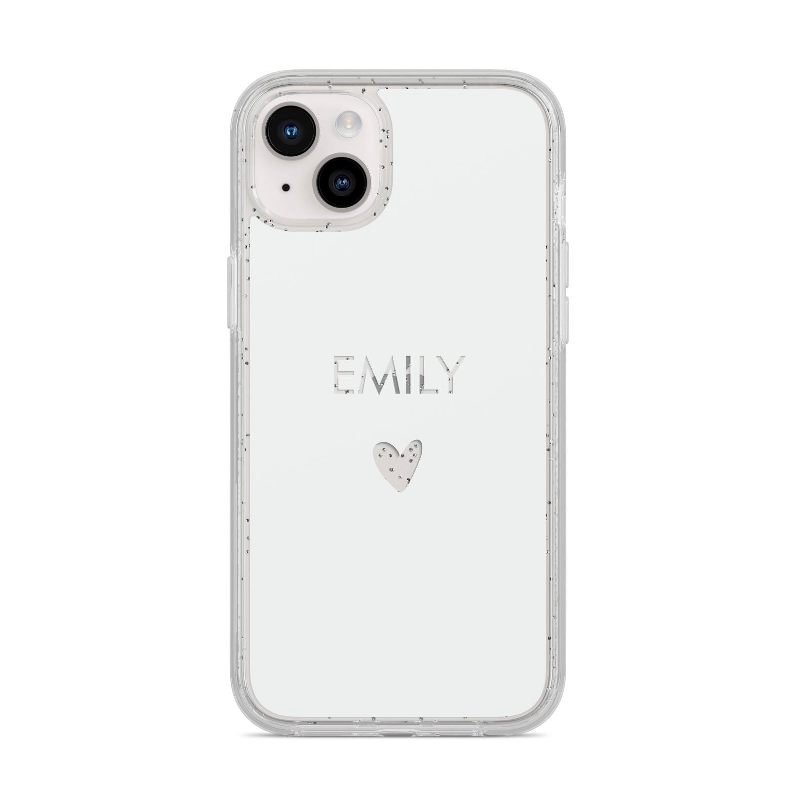 Personalised Cutout Name Heart Clear White iPhone 14 Plus Glitter Tough Case Starlight
