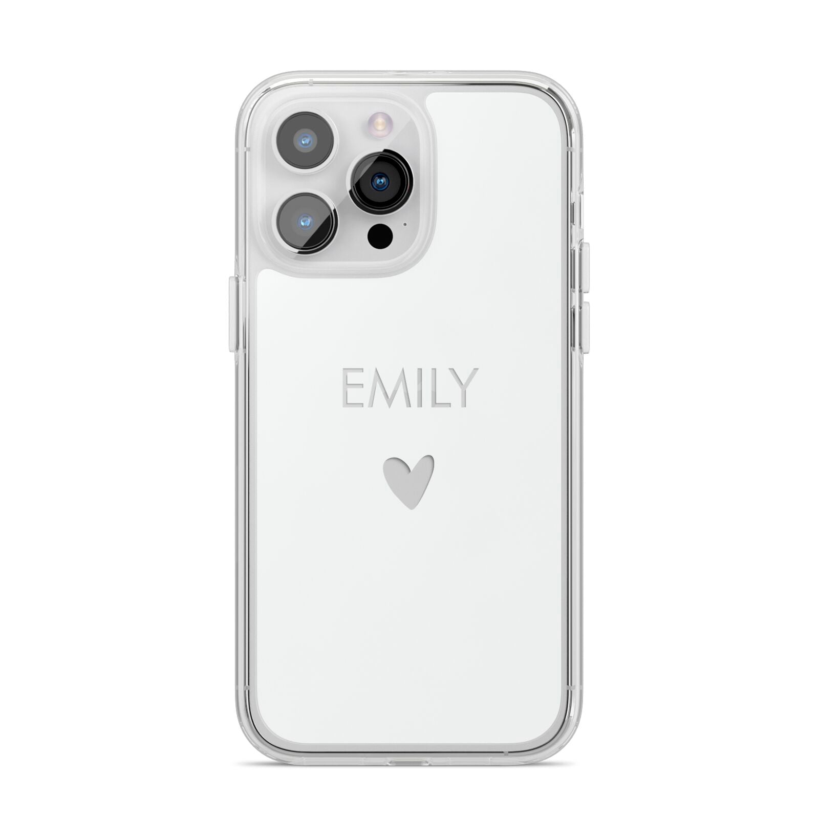 Personalised Cutout Name Heart Clear White iPhone 14 Pro Max Clear Tough Case Silver