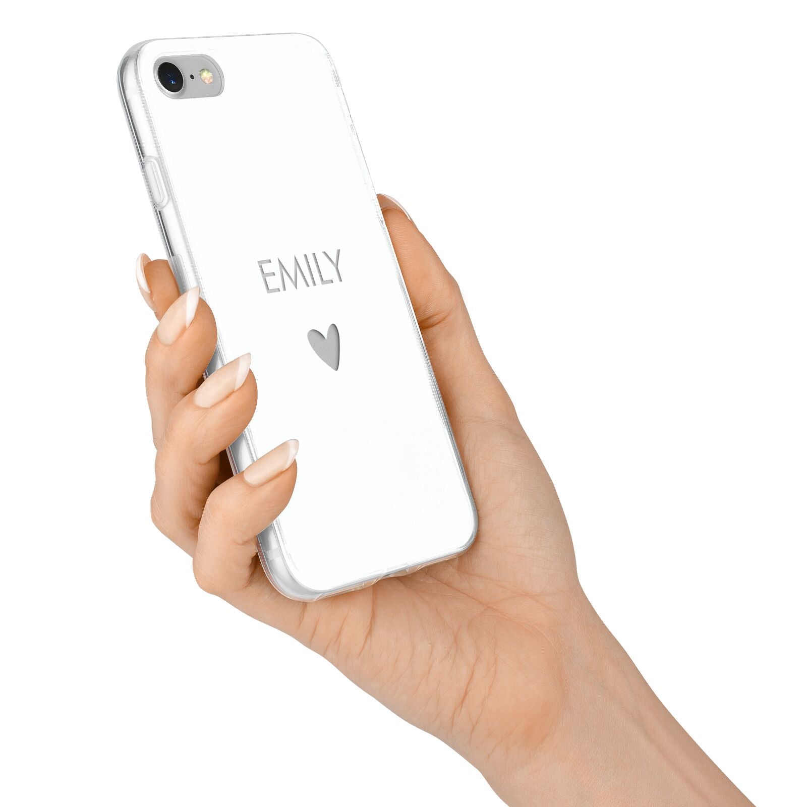 Personalised Cutout Name Heart Clear White iPhone 7 Bumper Case on Silver iPhone Alternative Image