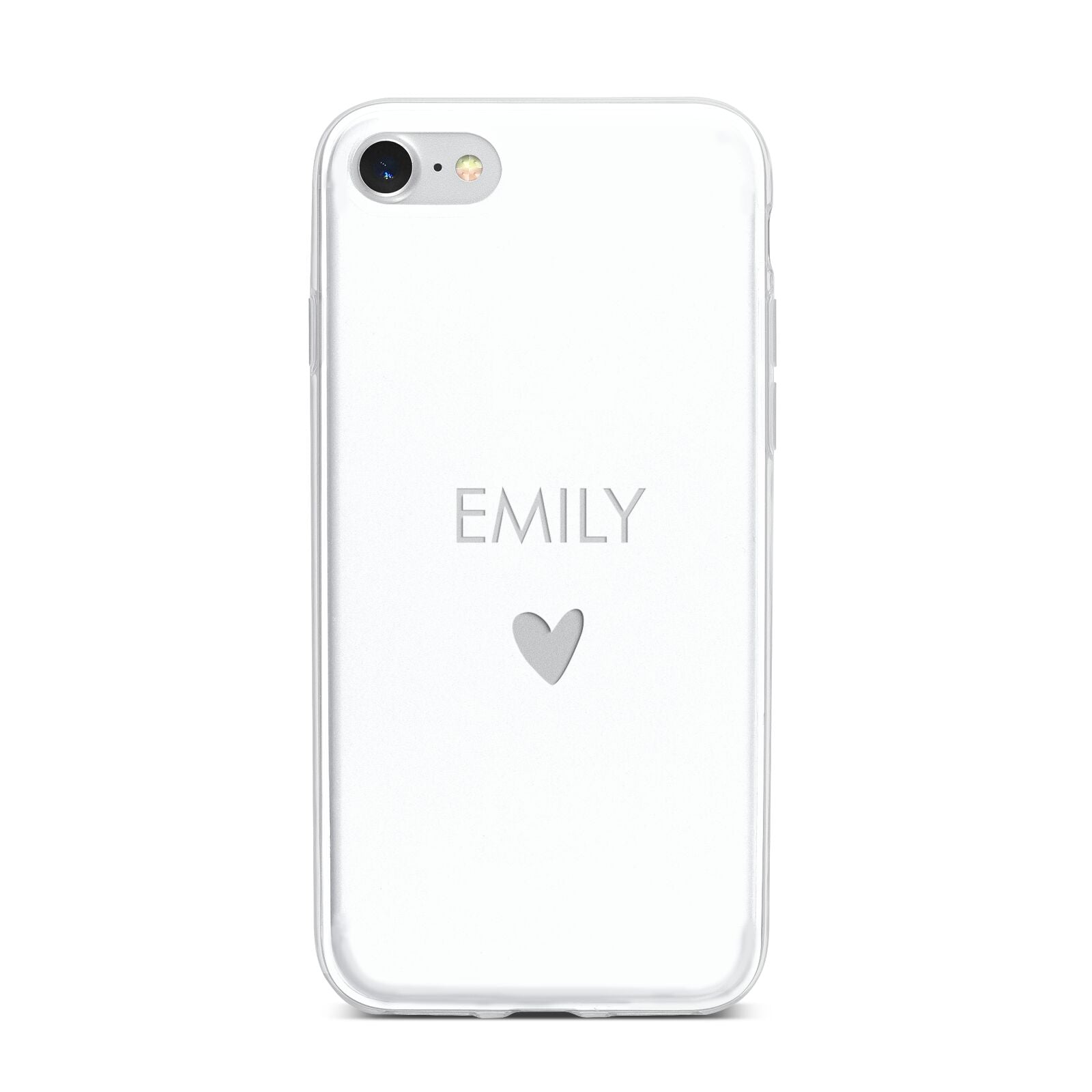 Personalised Cutout Name Heart Clear White iPhone 7 Bumper Case on Silver iPhone