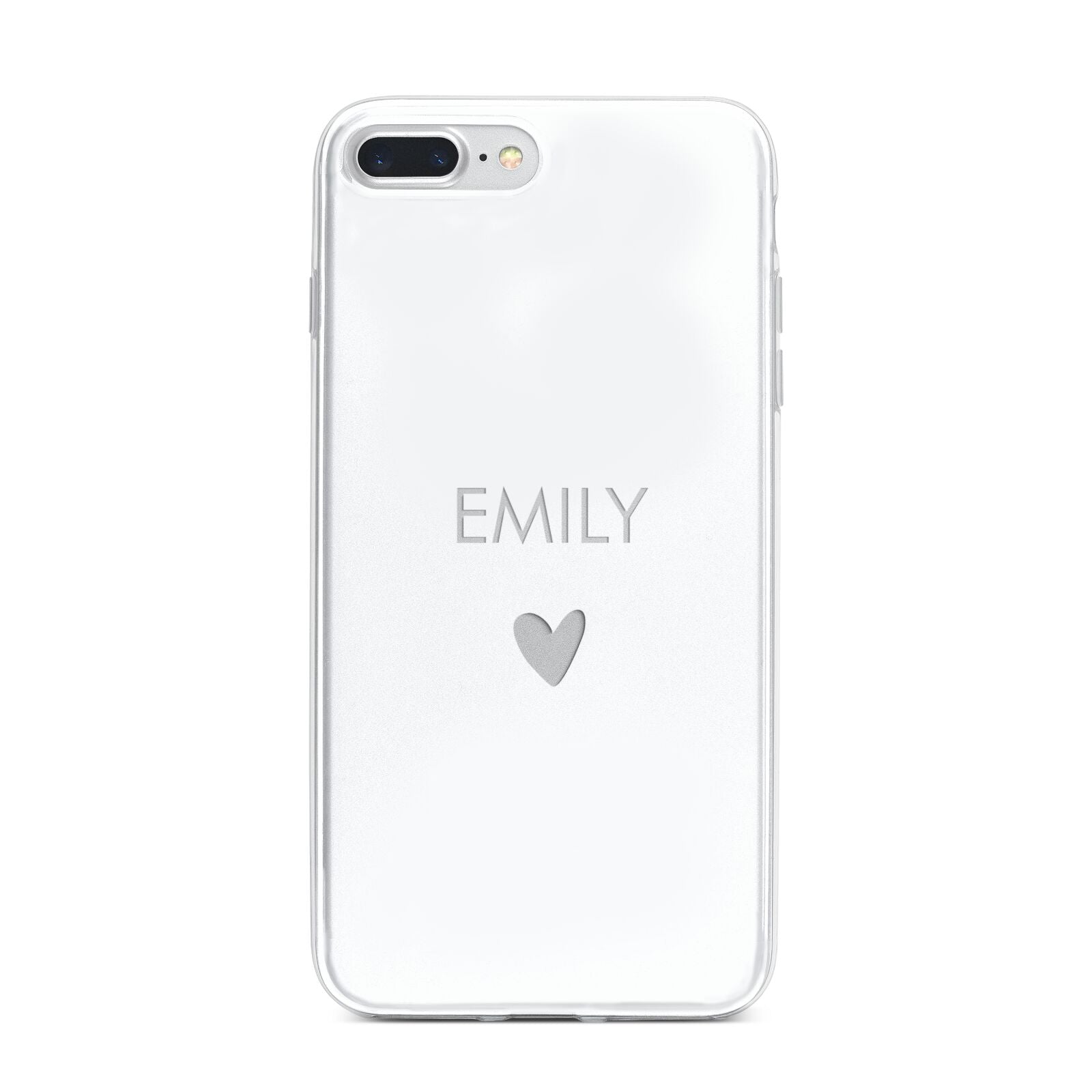 Personalised Cutout Name Heart Clear White iPhone 7 Plus Bumper Case on Silver iPhone