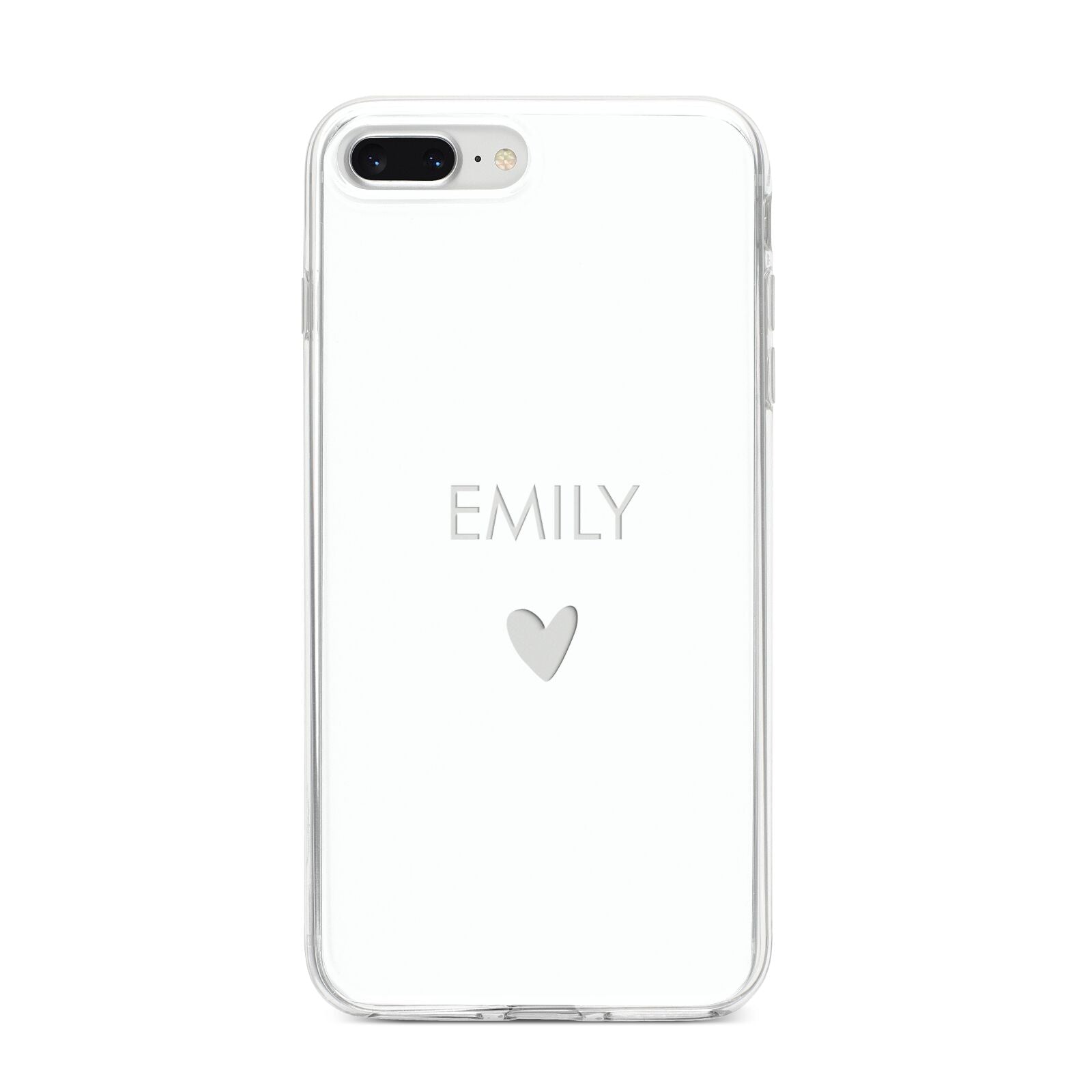 Personalised Cutout Name Heart Clear White iPhone 8 Plus Bumper Case on Silver iPhone