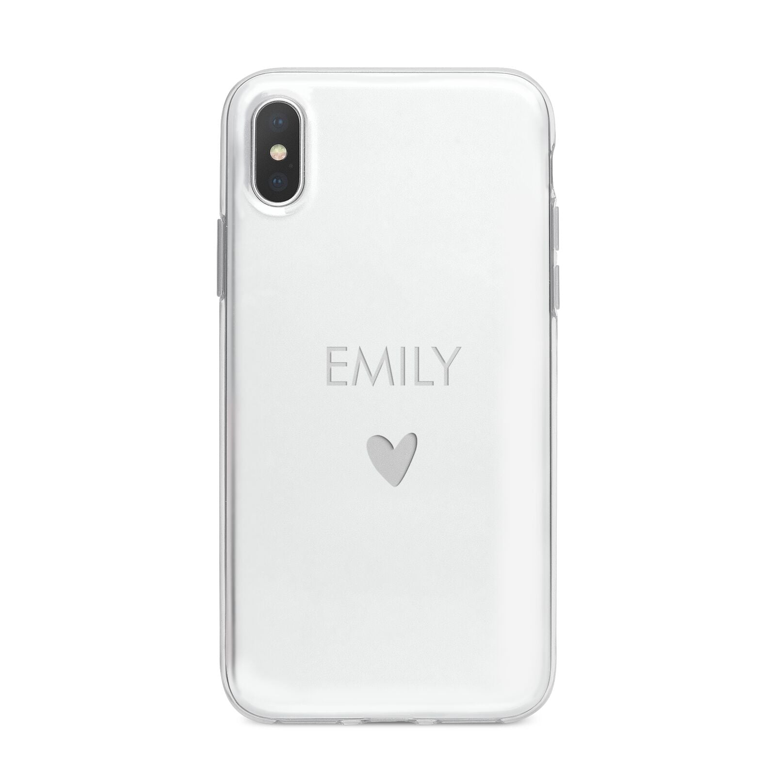 Personalised Cutout Name Heart Clear White iPhone X Bumper Case on Silver iPhone Alternative Image 1