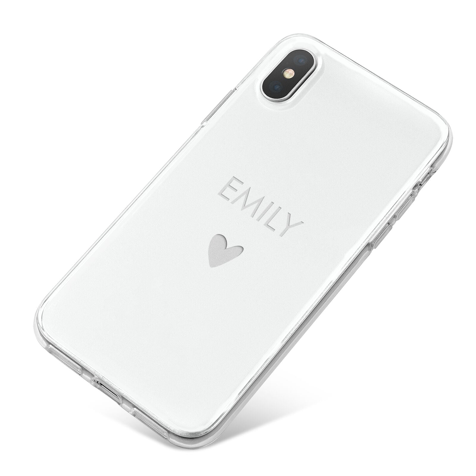Personalised Cutout Name Heart Clear White iPhone X Bumper Case on Silver iPhone