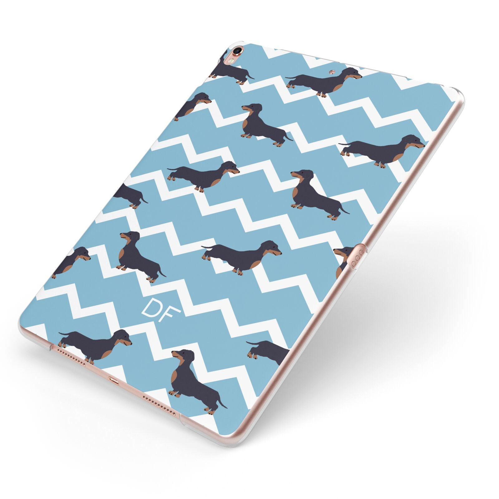 Personalised Dachshund Apple iPad Case on Rose Gold iPad Side View