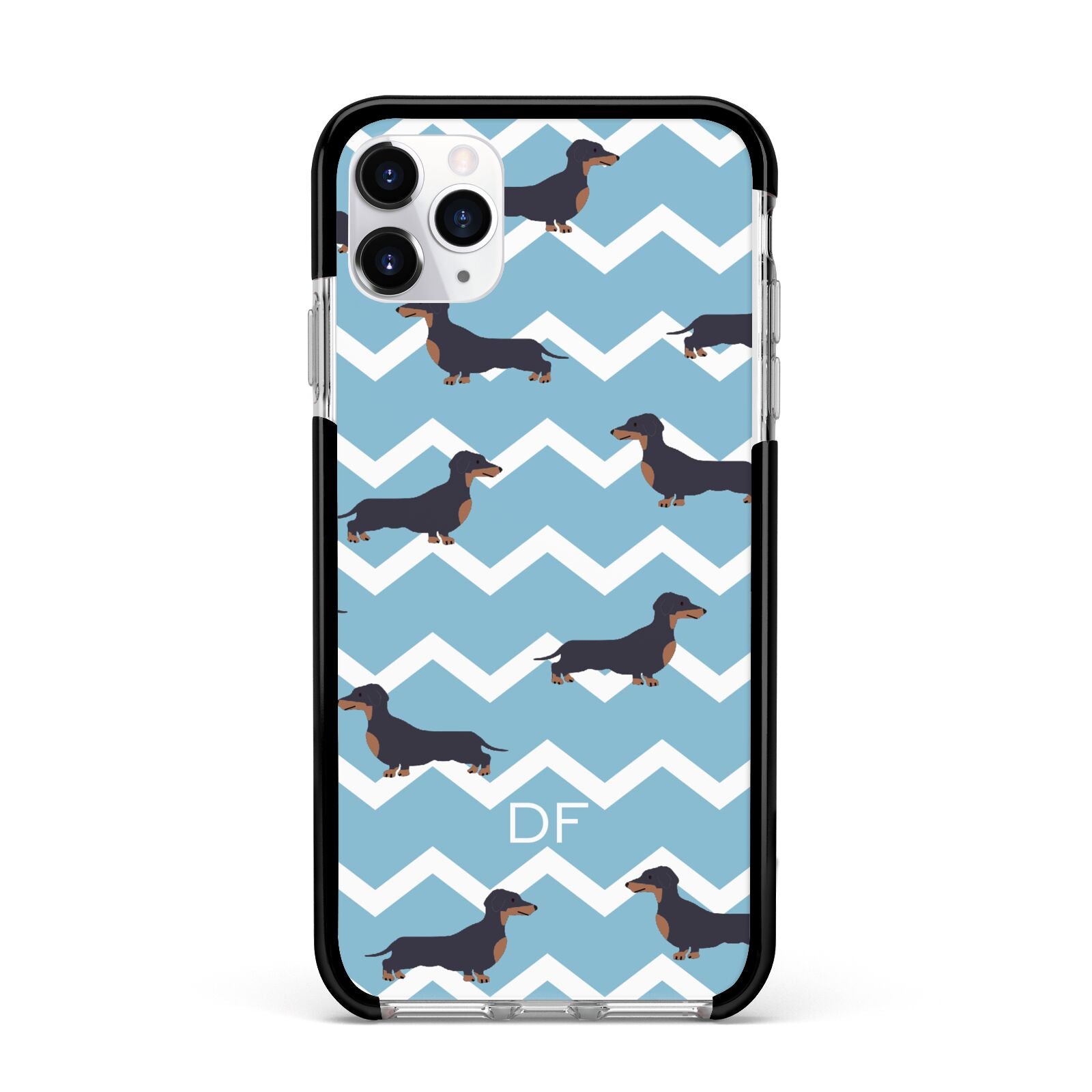 Personalised Dachshund Apple iPhone 11 Pro Max in Silver with Black Impact Case