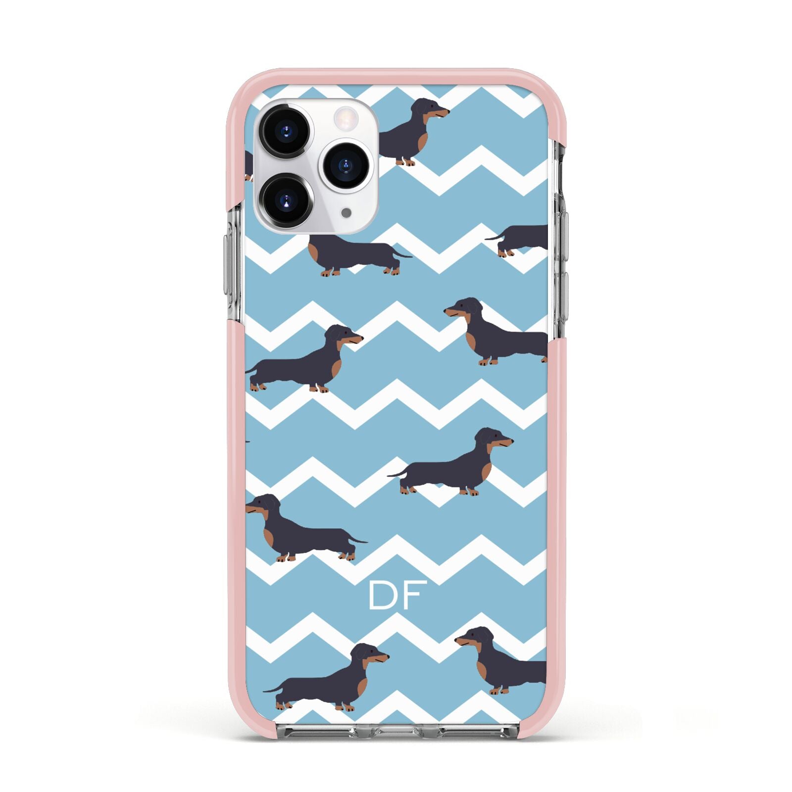 Personalised Dachshund Apple iPhone 11 Pro in Silver with Pink Impact Case