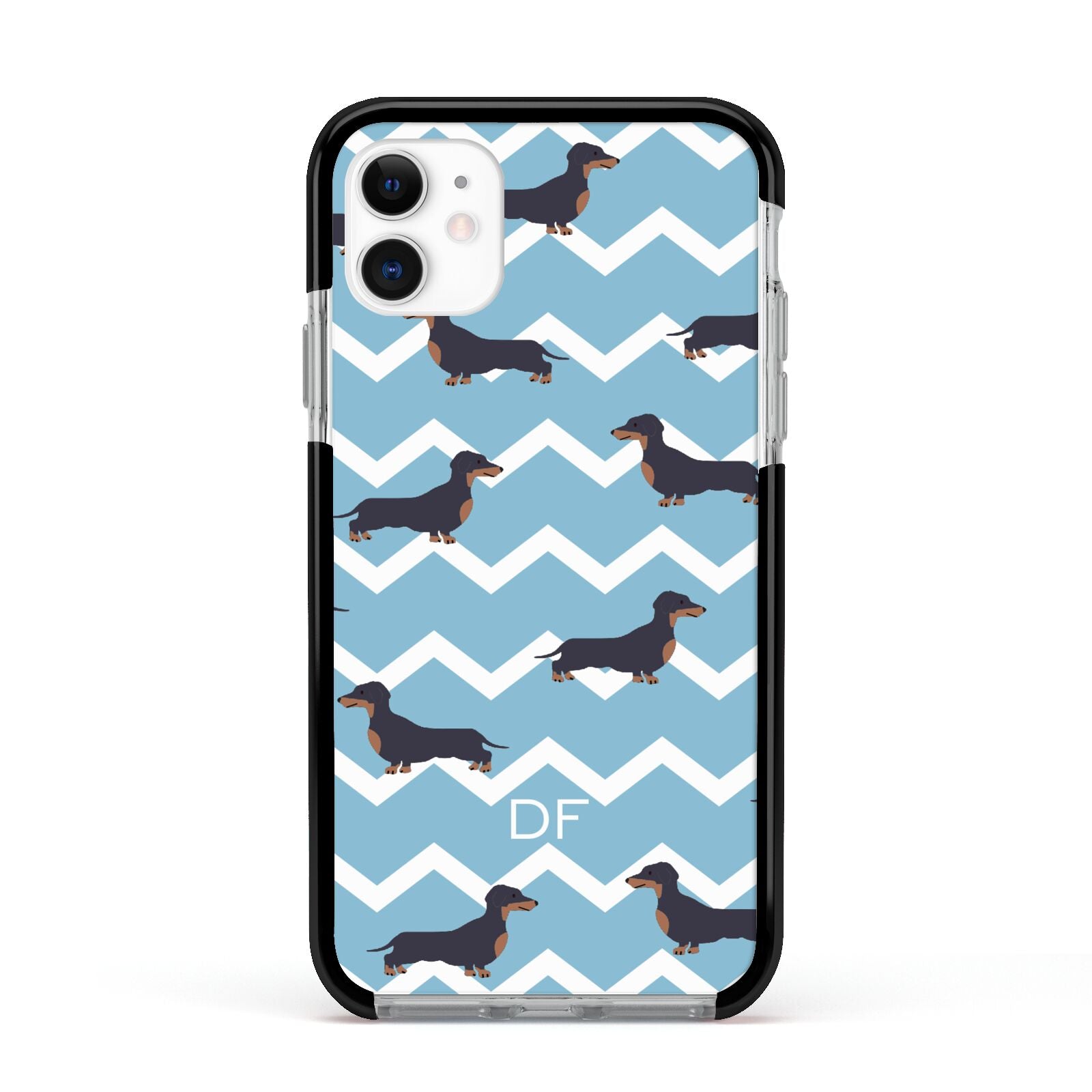 Personalised Dachshund Apple iPhone 11 in White with Black Impact Case