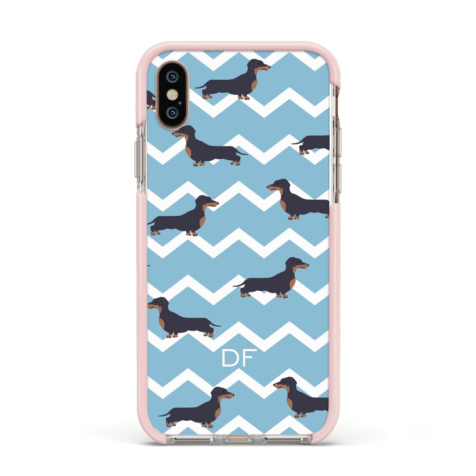 Personalised Dachshund Apple iPhone Xs Impact Case Pink Edge on Gold Phone