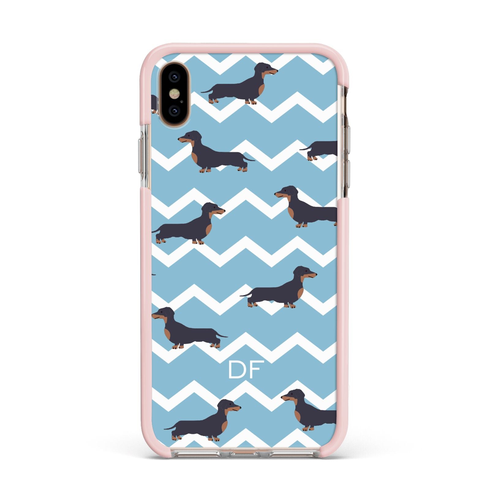 Personalised Dachshund Apple iPhone Xs Max Impact Case Pink Edge on Gold Phone