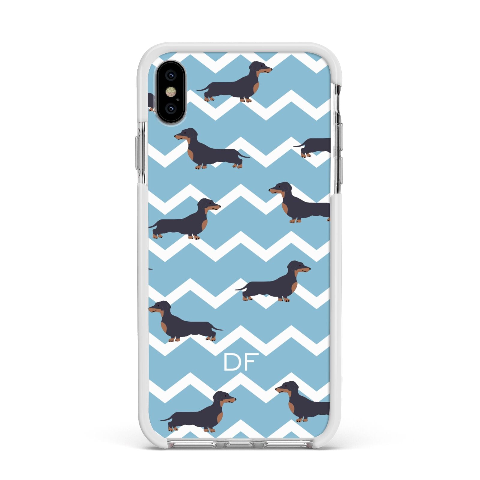 Personalised Dachshund Apple iPhone Xs Max Impact Case White Edge on Silver Phone