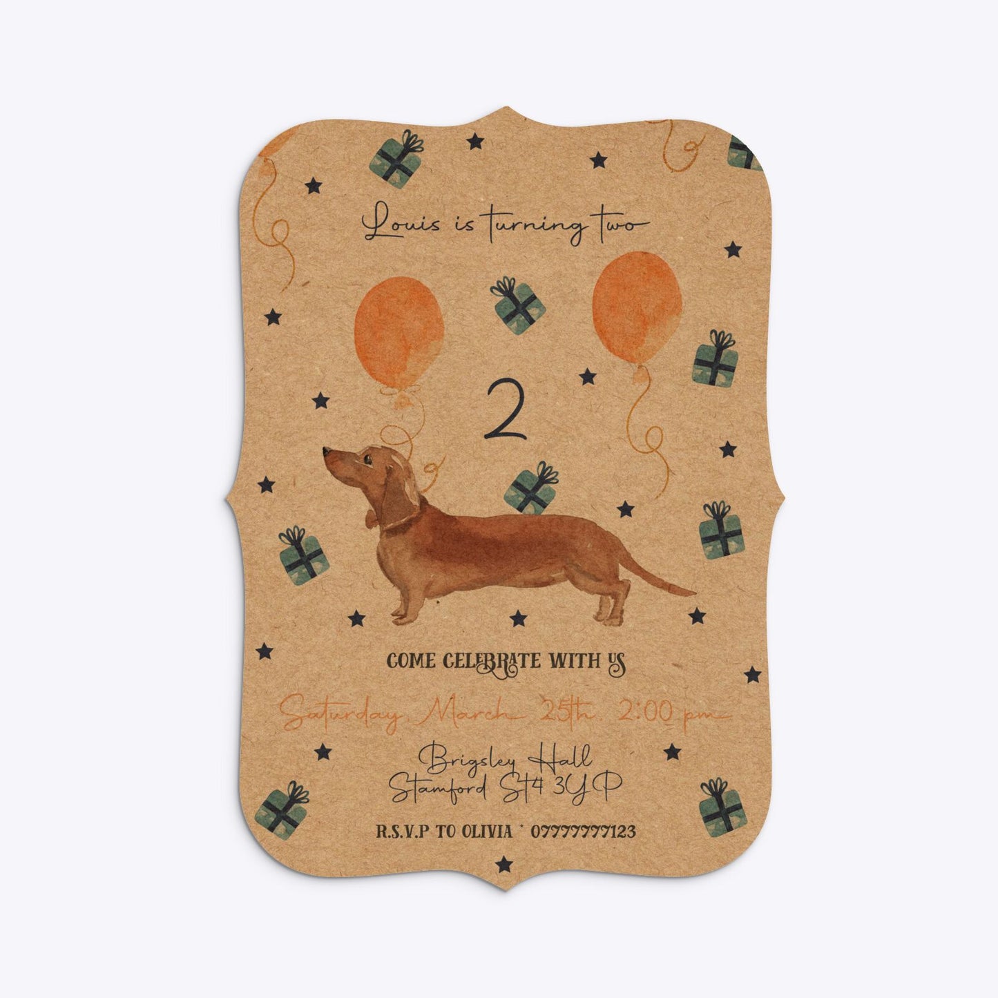 Personalised Dachshund Birthday Bracket Invitation Kraft