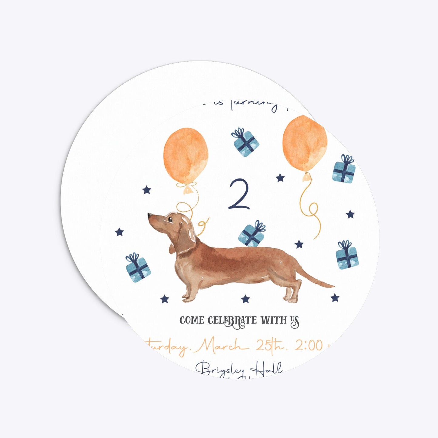Personalised Dachshund Birthday Circle 5 25x5 25 Invitation Matte Paper Front and Back Image
