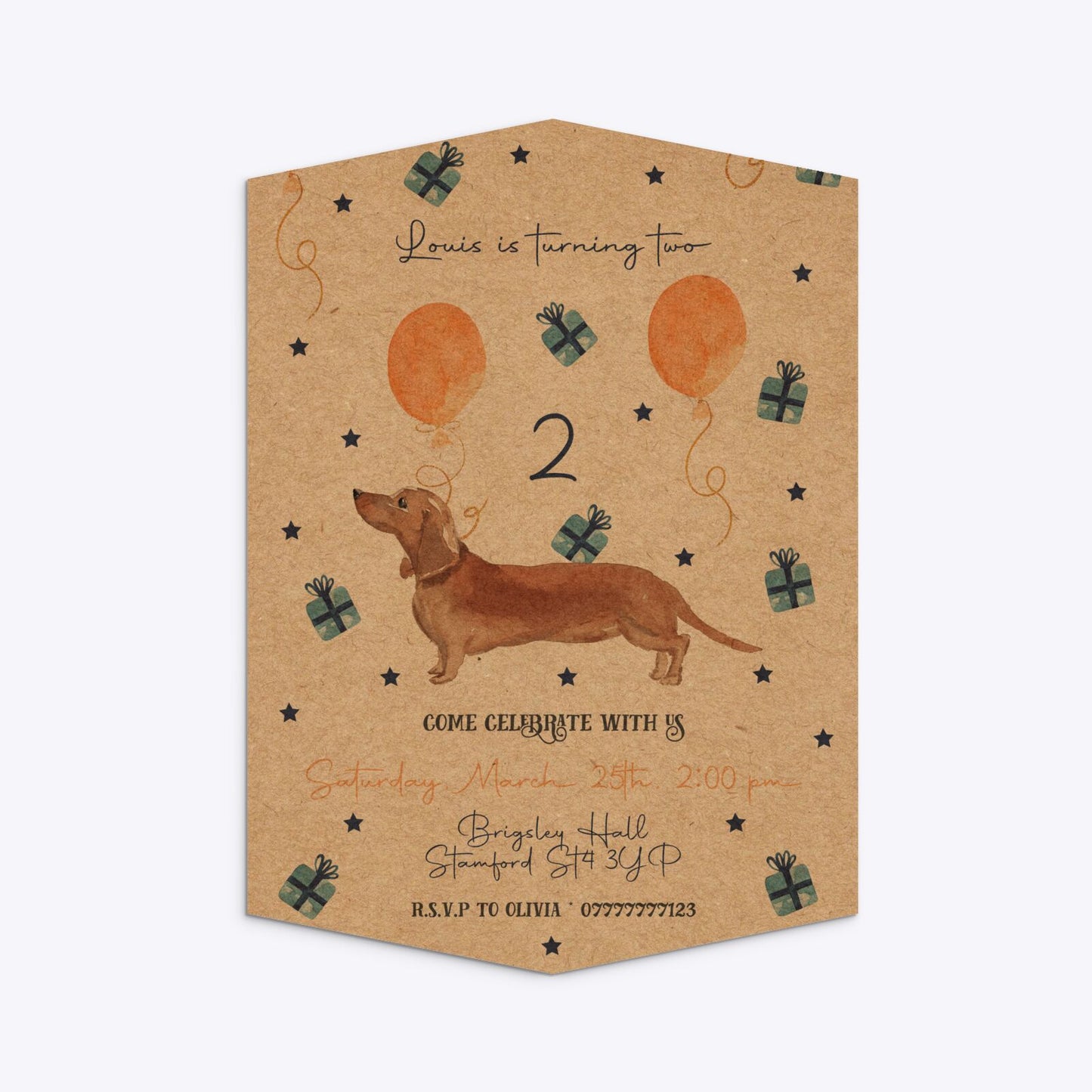 Personalised Dachshund Birthday Geo Invitation Kraft