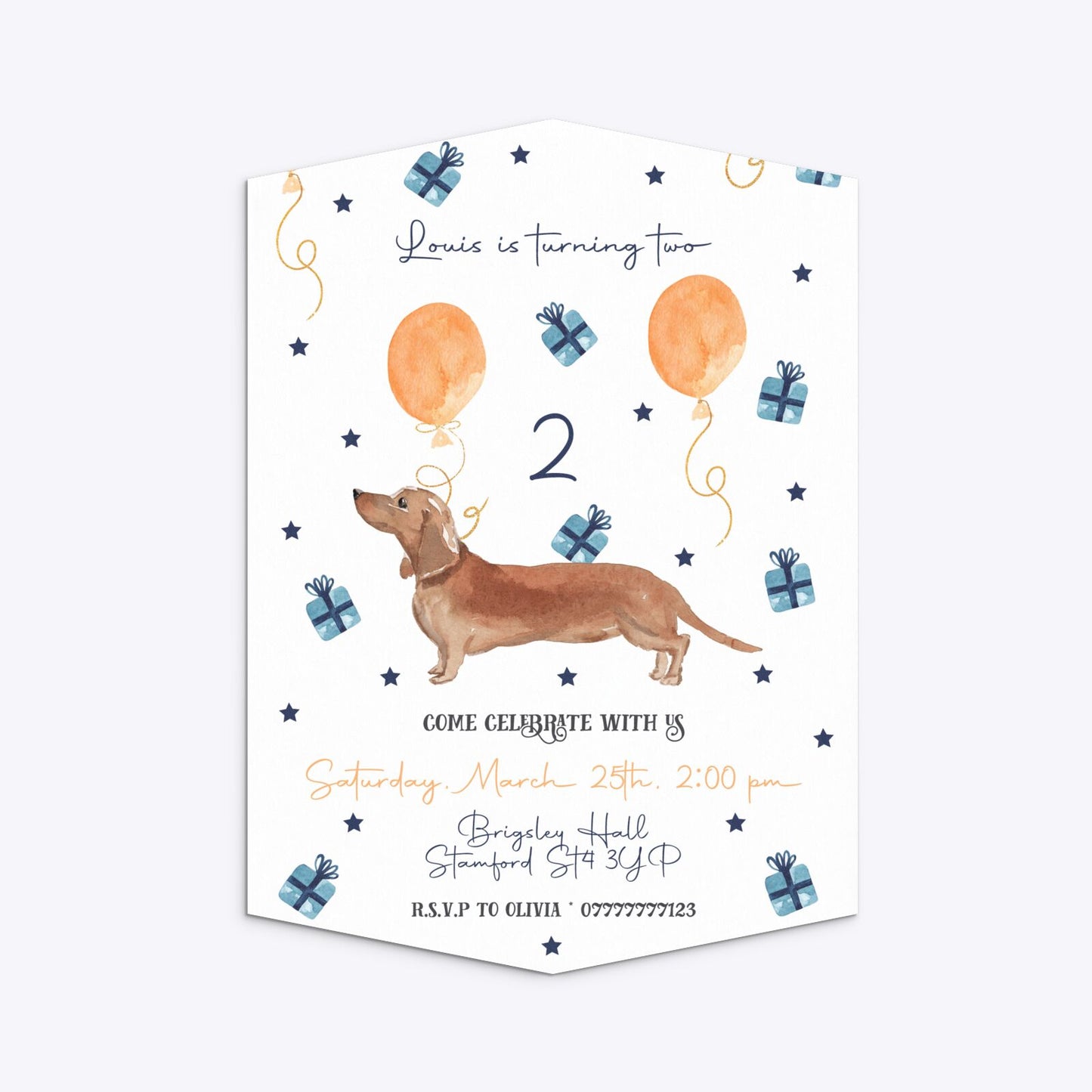Personalised Dachshund Birthday Geo Invitation Matte Paper