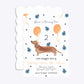 Personalised Dachshund Birthday Petal Invitation Matte Paper Front and Back Image