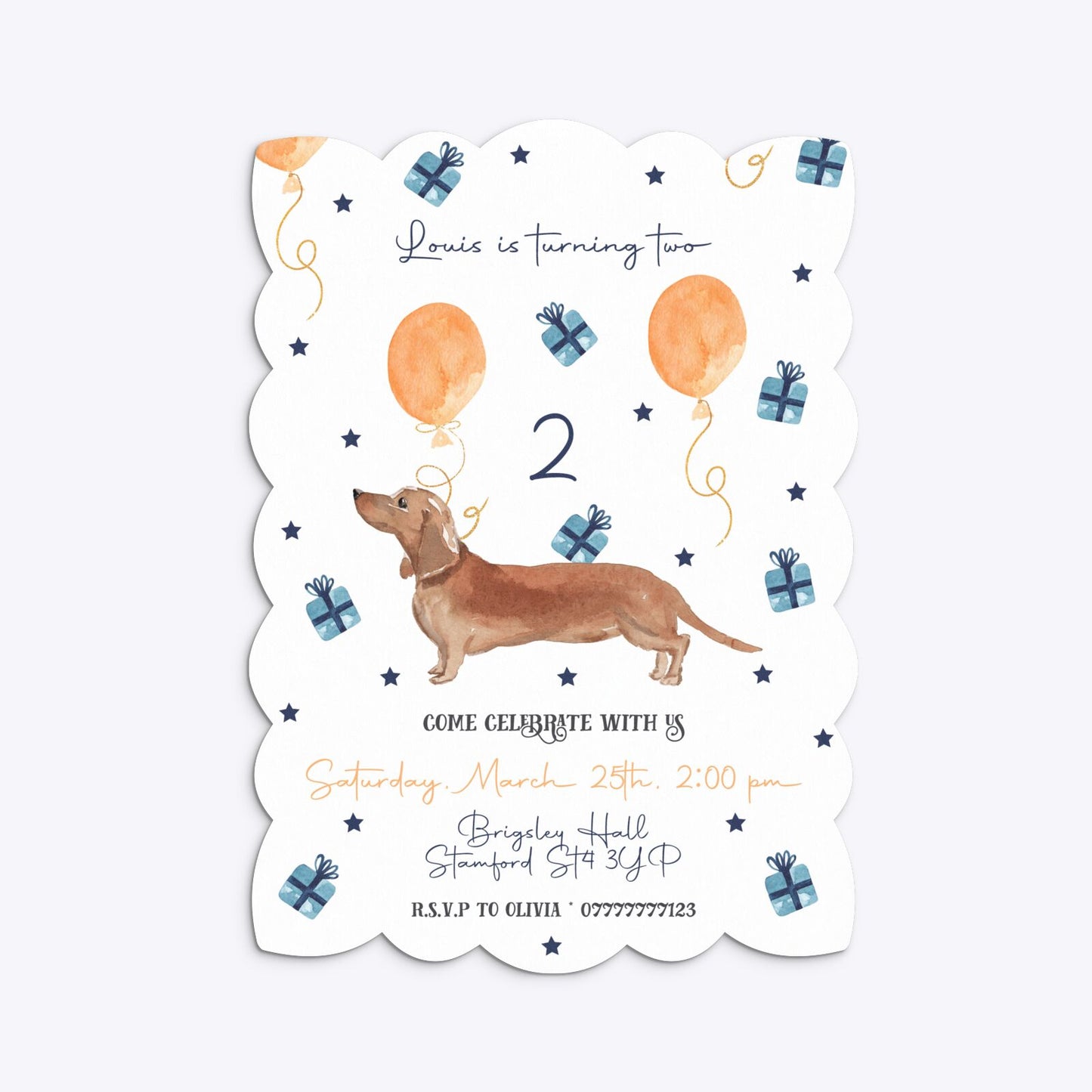 Personalised Dachshund Birthday Petal Invitation Matte Paper