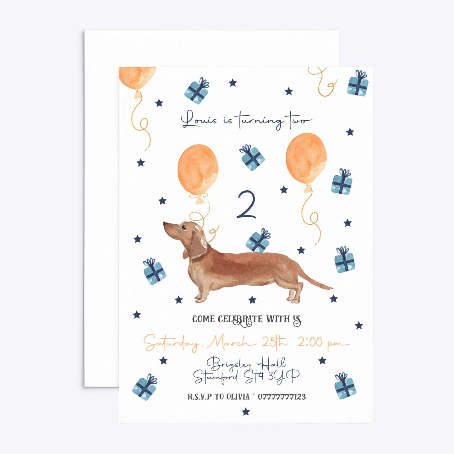 Personalised Dachshund Birthday Rectangle Invitation Matte Paper Front and Back Image