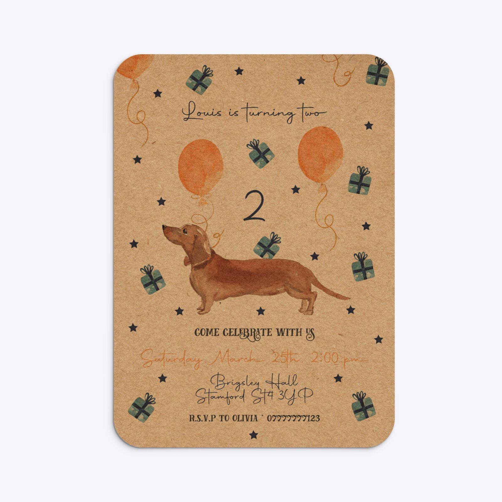 Personalised Dachshund Birthday Rounded Invitation Kraft