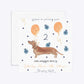 Personalised Dachshund Birthday Square 5 25x5 25 Invitation Glitter Front and Back Image