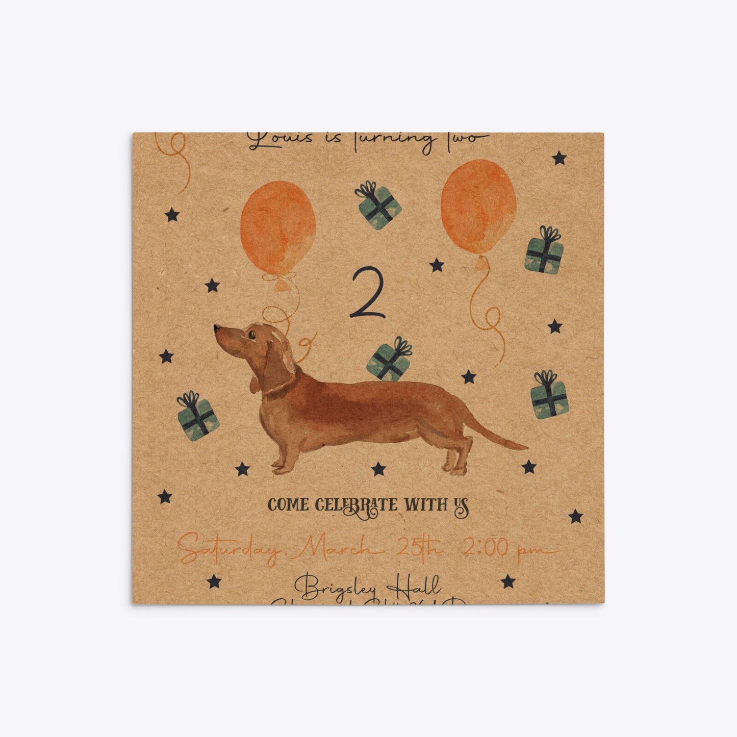 Personalised Dachshund Birthday Square 5 25x5 25 Invitation Kraft