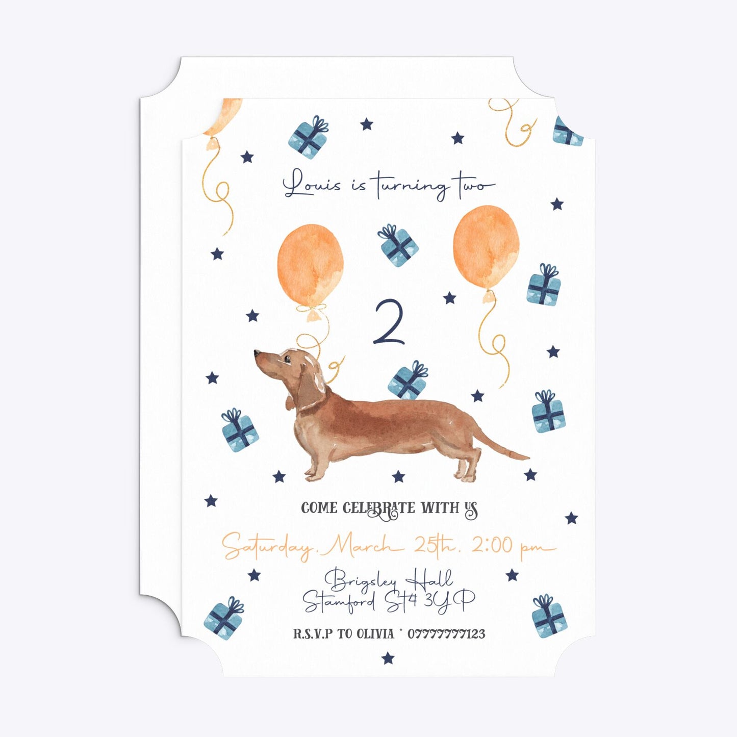 Personalised Dachshund Birthday Ticket Invitation Matte Paper Front and Back Image