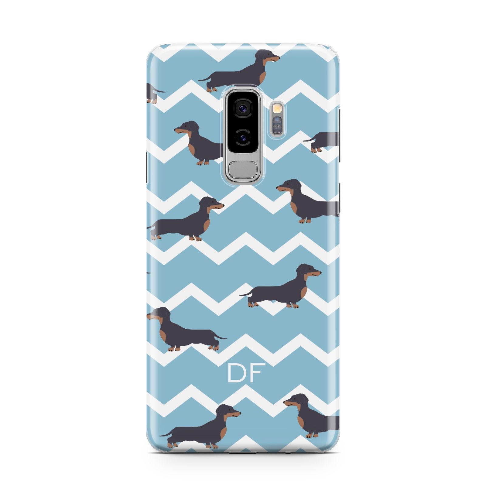 Personalised Dachshund Samsung Galaxy S9 Plus Case on Silver phone