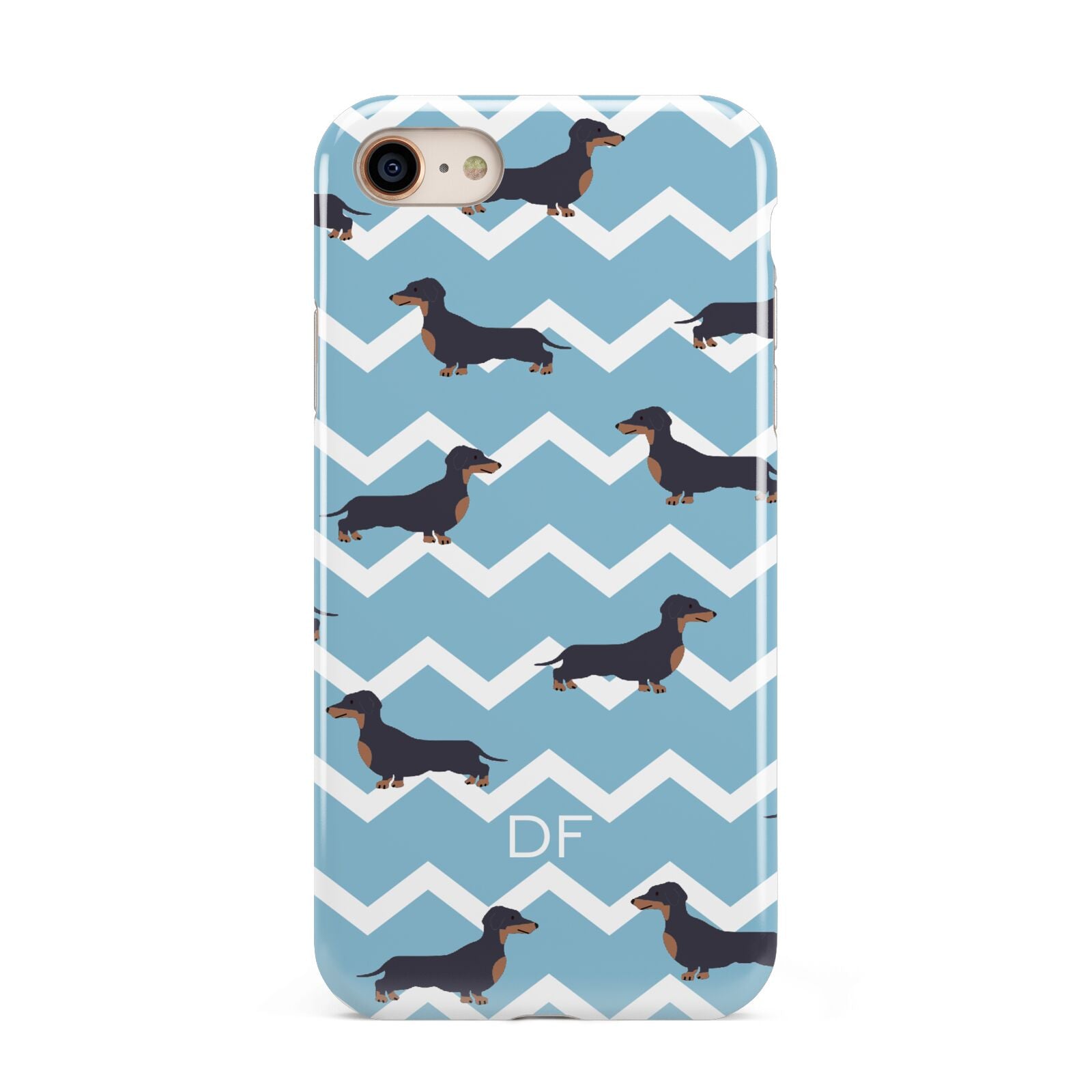 Personalised Dachshund iPhone 8 3D Tough Case on Gold Phone