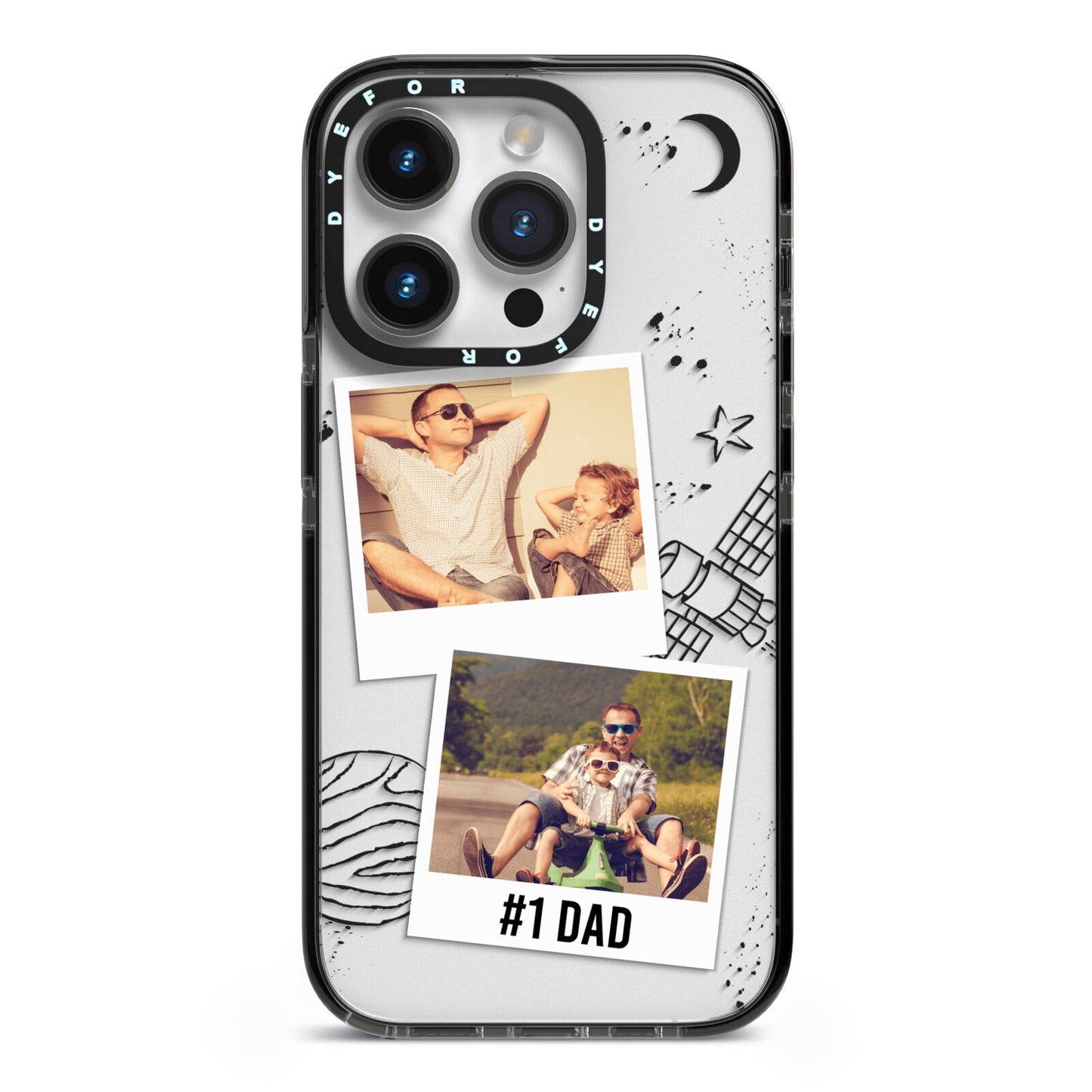 Personalised Dad Photos iPhone 14 Pro Black Impact Case on Silver phone