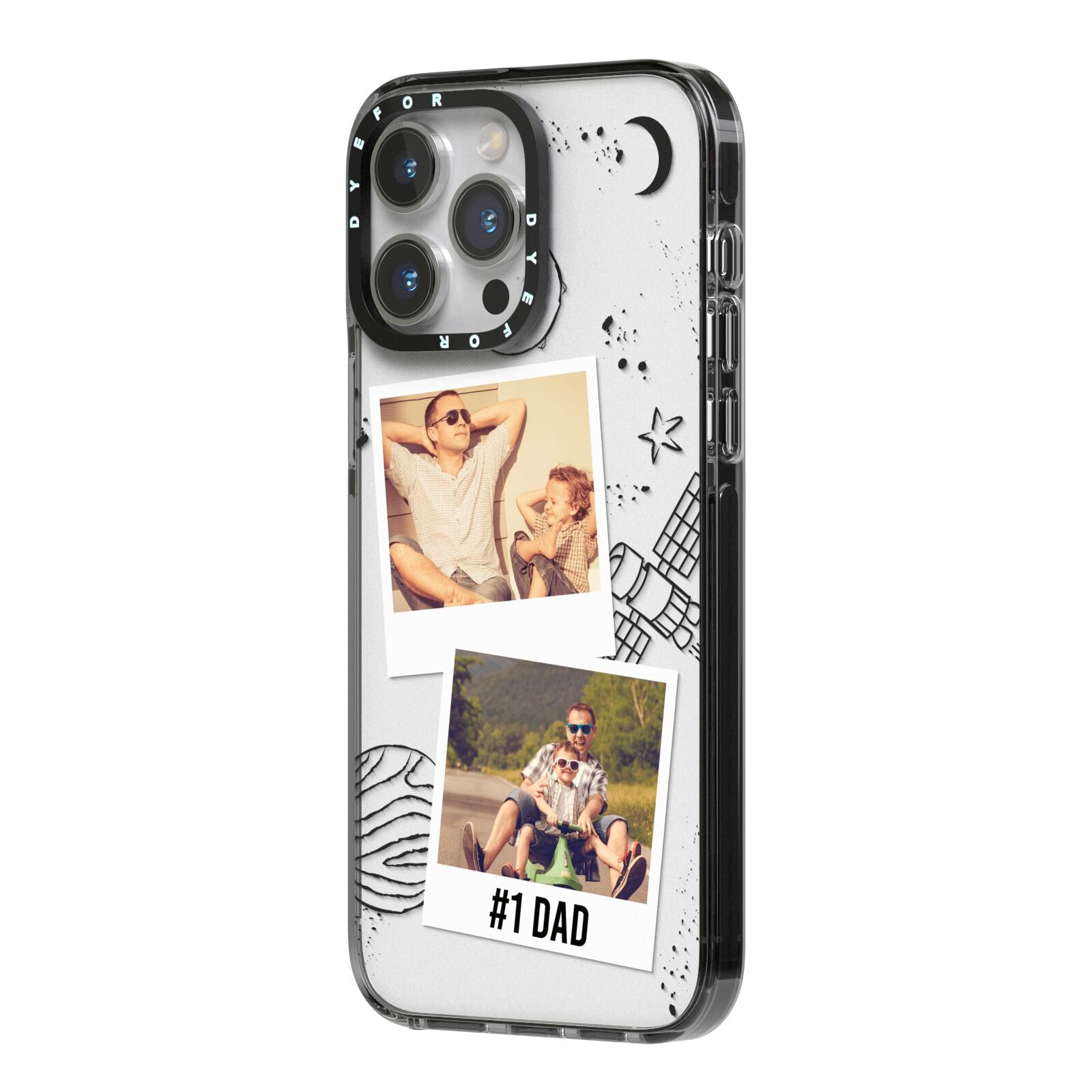 Personalised Dad Photos iPhone 14 Pro Max Black Impact Case Side Angle on Silver phone