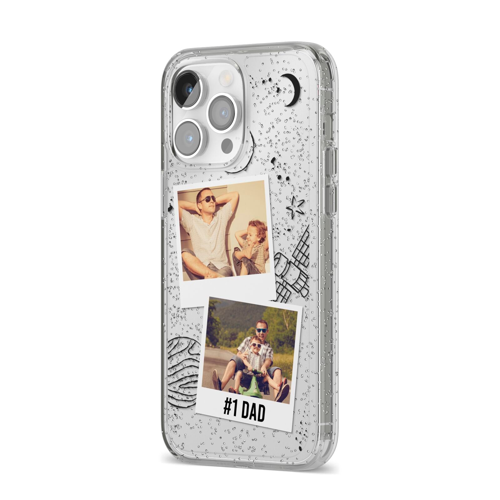 Personalised Dad Photos iPhone 14 Pro Max Glitter Tough Case Silver Angled Image