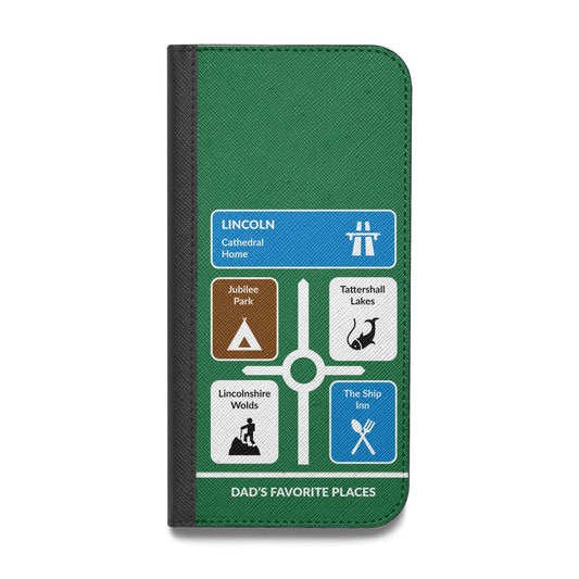 Personalised Dad s Favourite Places Vegan Leather Flip iPhone Case
