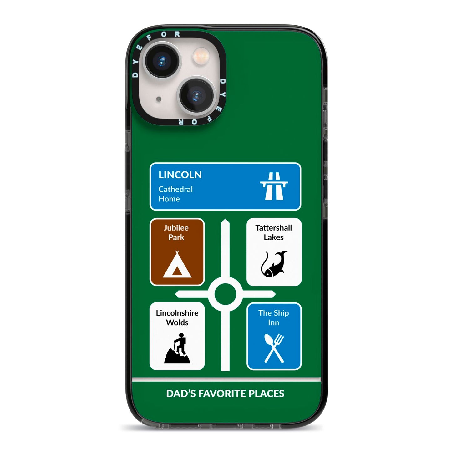 Personalised Dad s Favourite Places iPhone 13 Black Impact Case on Silver phone