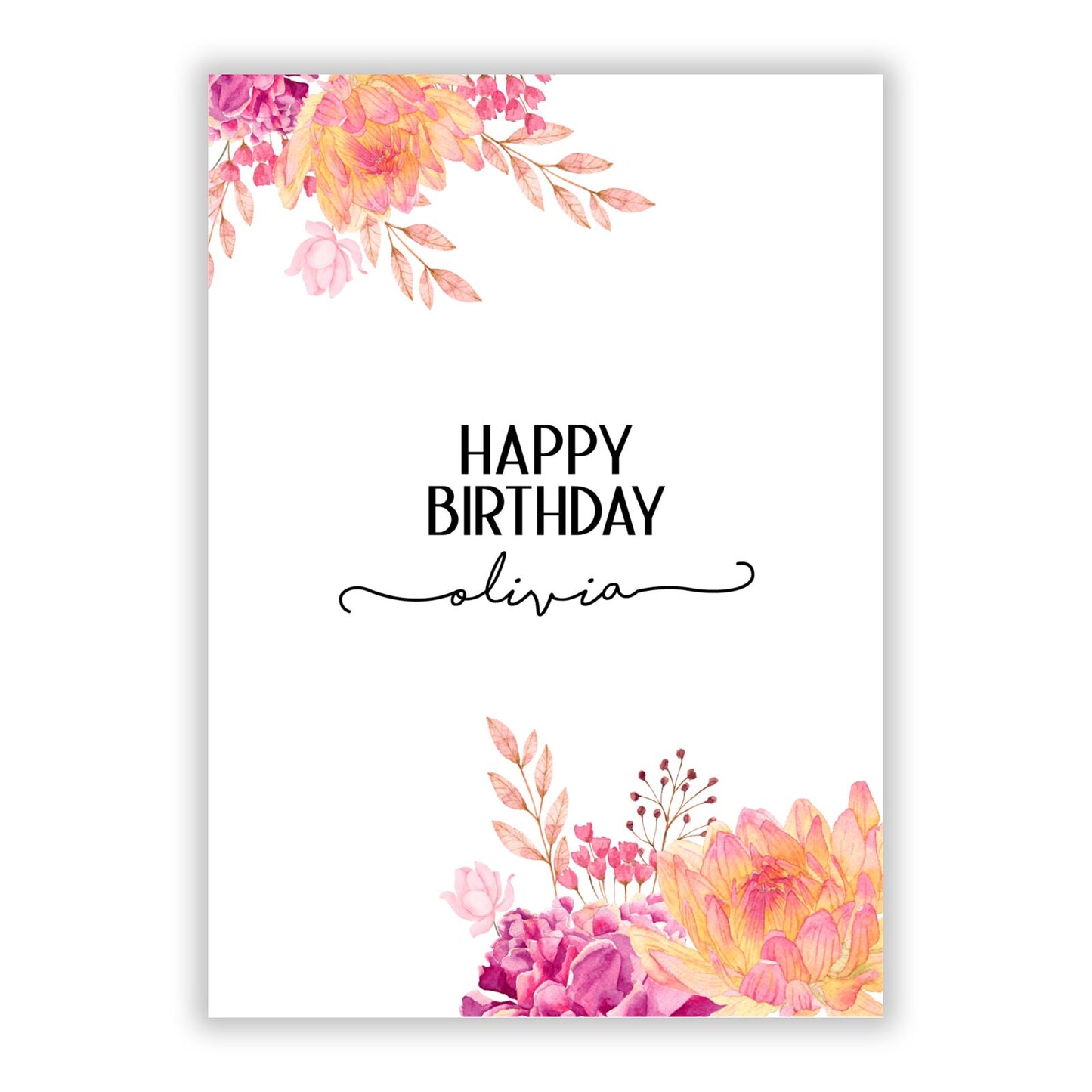 Personalised Dahlia Flowers A5 Flat Greetings Card