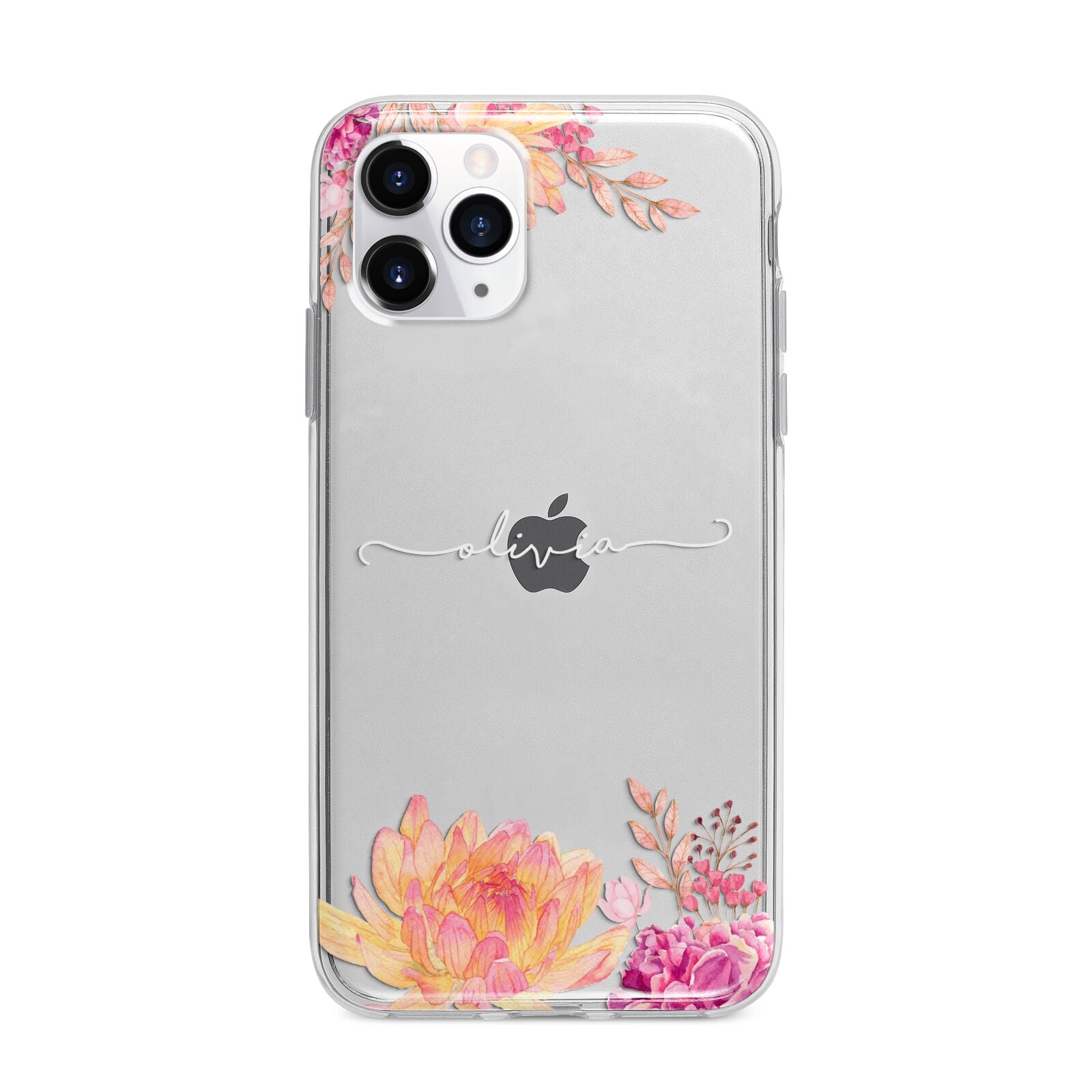 Personalised Dahlia Flowers Apple iPhone 11 Pro Max in Silver with Bumper Case