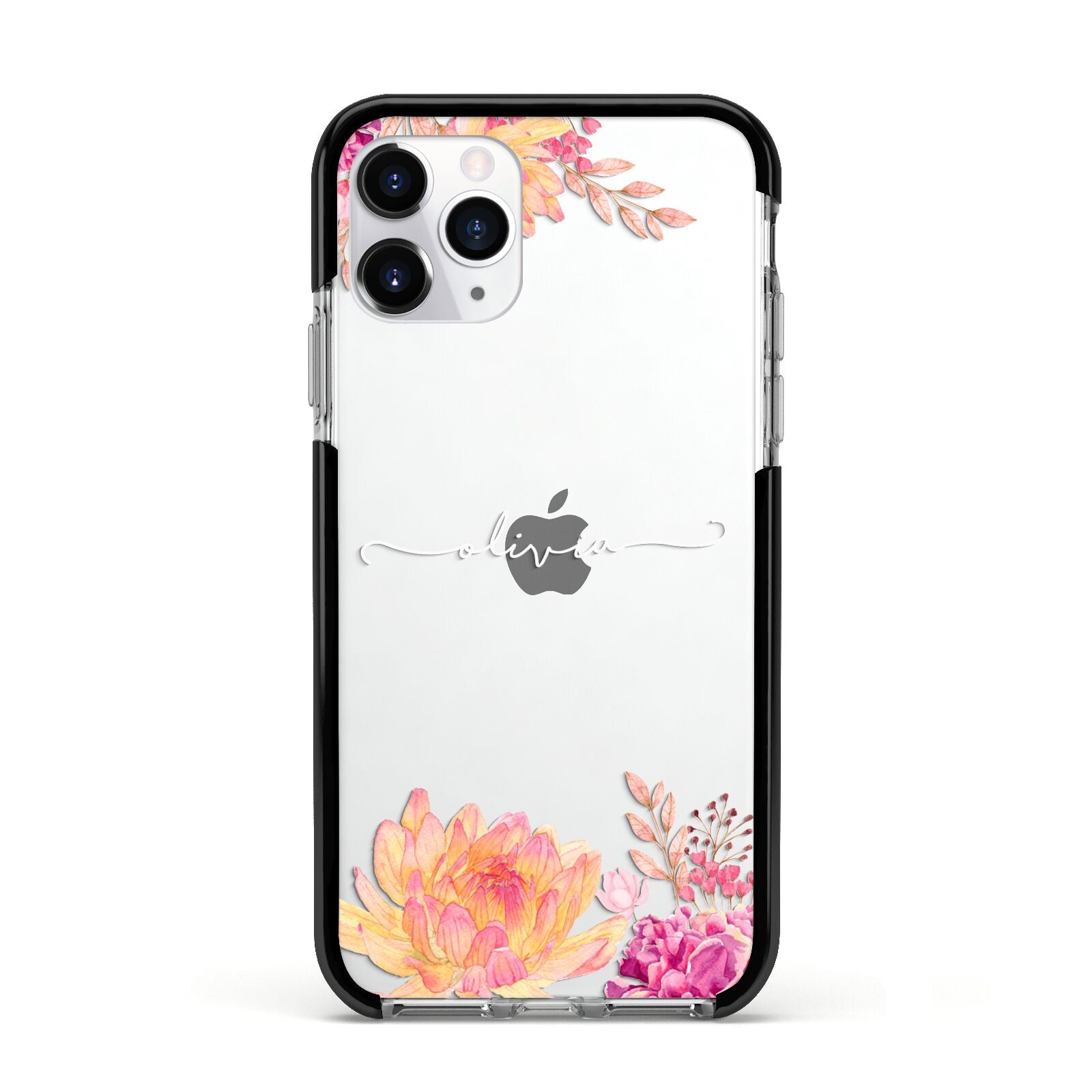 Personalised Dahlia Flowers Apple iPhone 11 Pro in Silver with Black Impact Case
