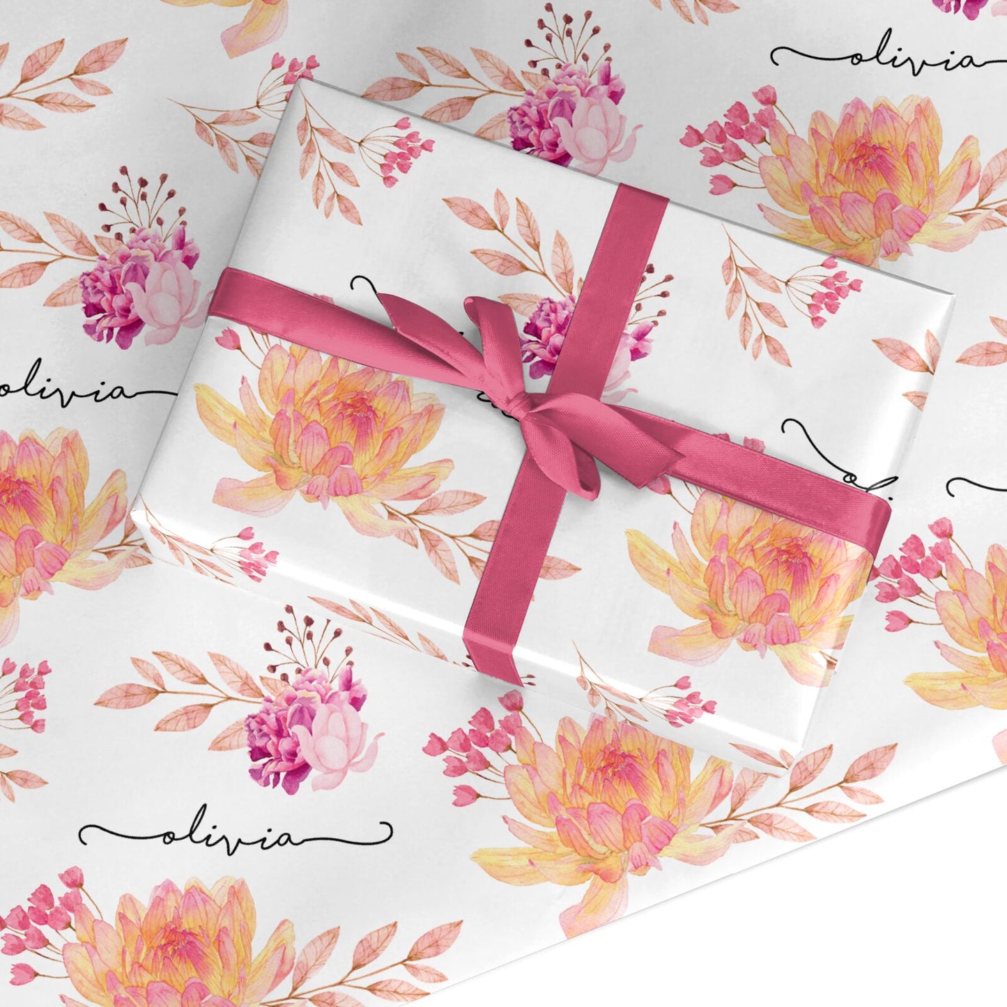 Personalised Dahlia Flowers Custom Wrapping Paper
