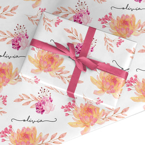 Personalised Dahlia Flowers Wrapping Paper