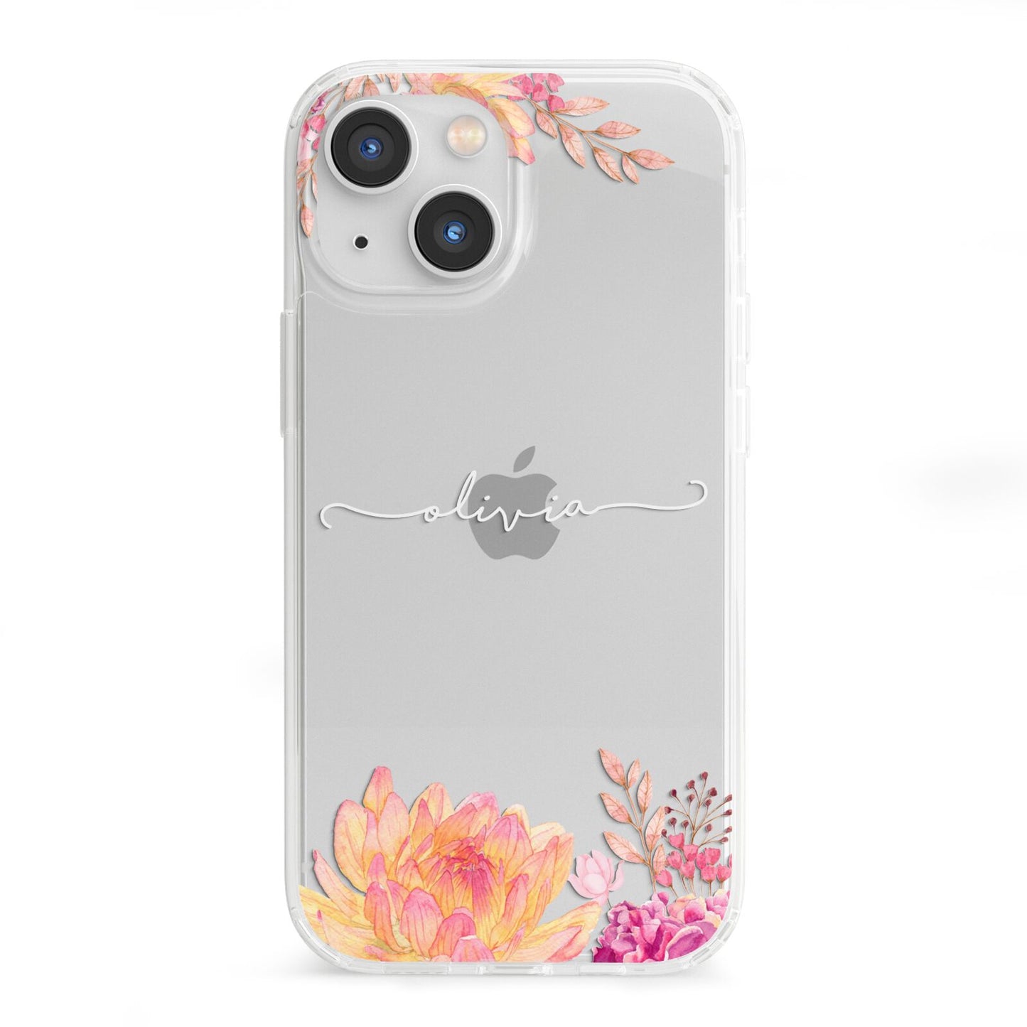 Personalised Dahlia Flowers iPhone 13 Mini Clear Bumper Case