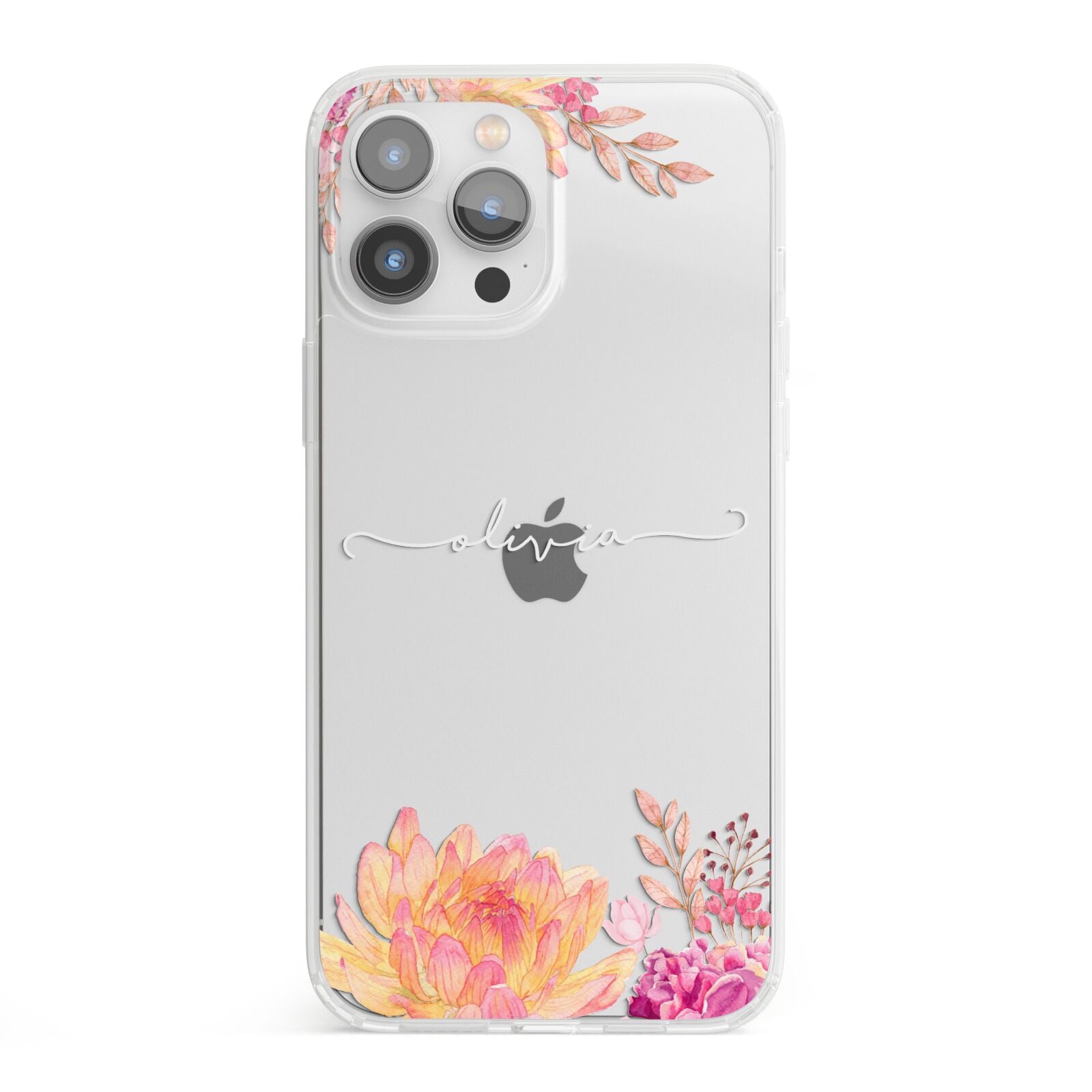 Personalised Dahlia Flowers iPhone 13 Pro Max Clear Bumper Case