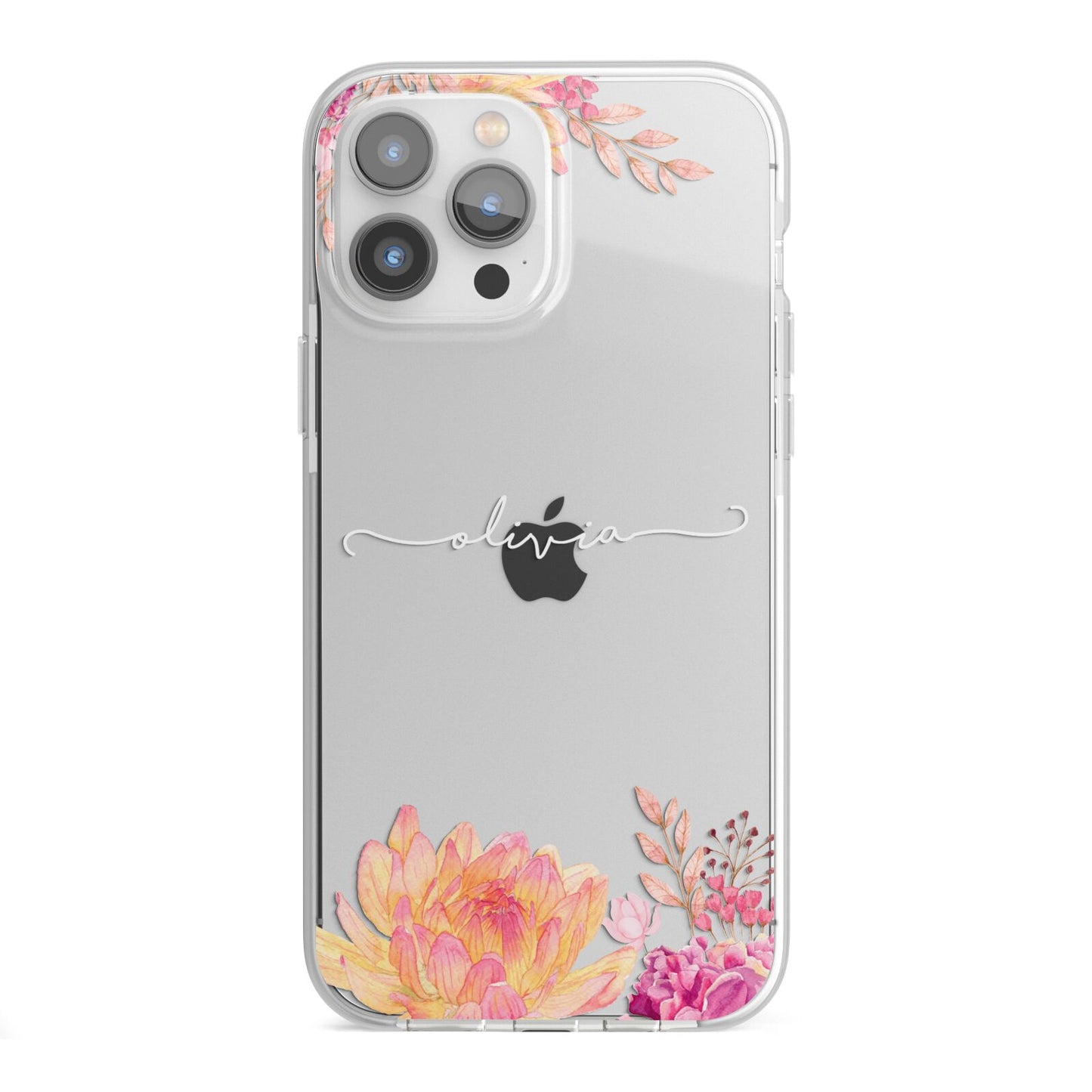 Personalised Dahlia Flowers iPhone 13 Pro Max TPU Impact Case with White Edges