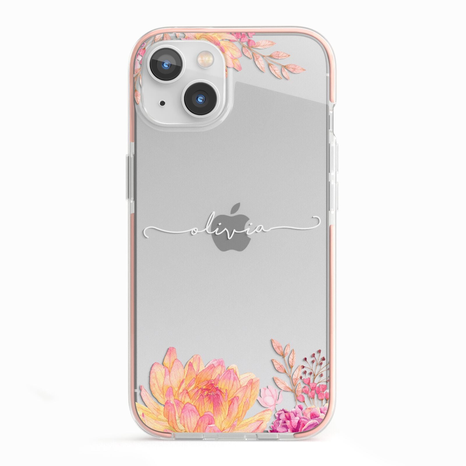Personalised Dahlia Flowers iPhone 13 TPU Impact Case with Pink Edges