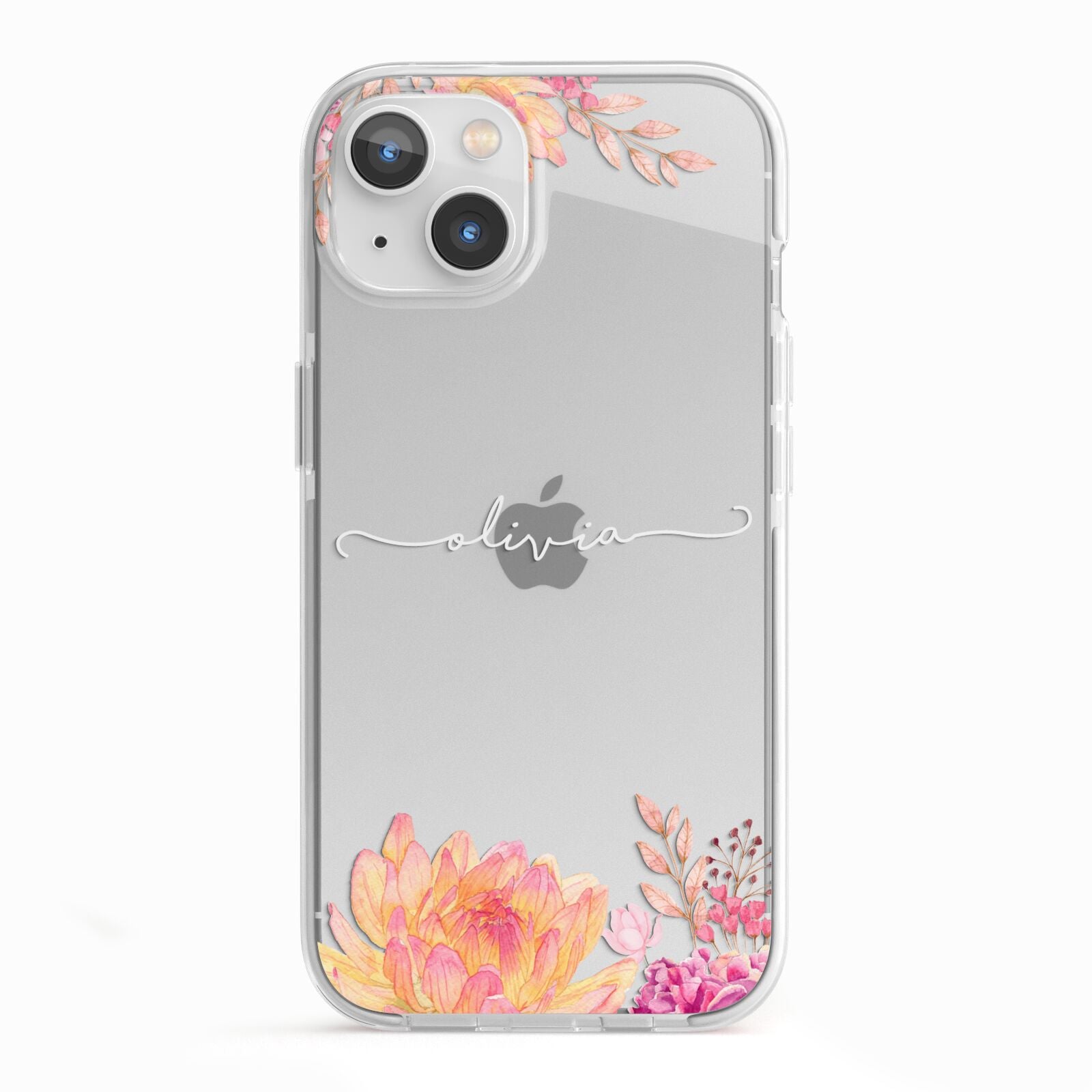 Personalised Dahlia Flowers iPhone 13 TPU Impact Case with White Edges