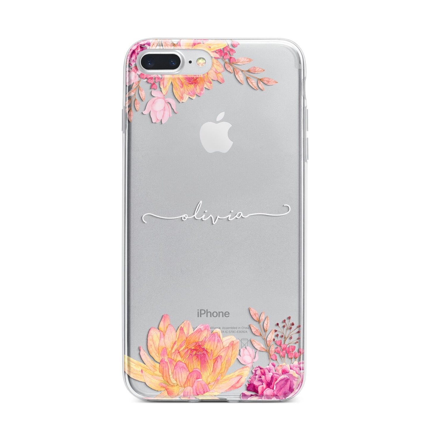 Personalised Dahlia Flowers iPhone 7 Plus Bumper Case on Silver iPhone