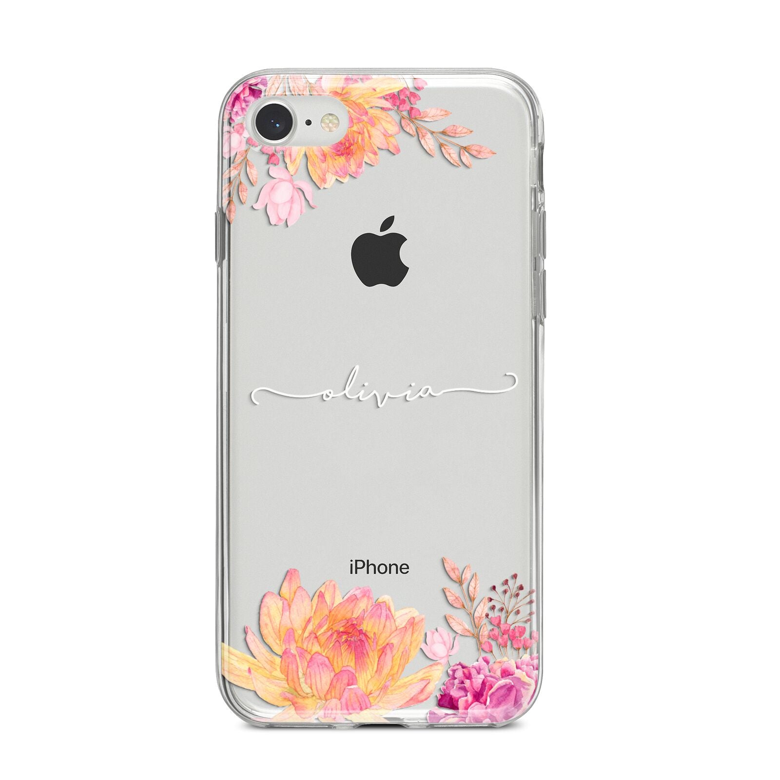 Personalised Dahlia Flowers iPhone 8 Bumper Case on Silver iPhone