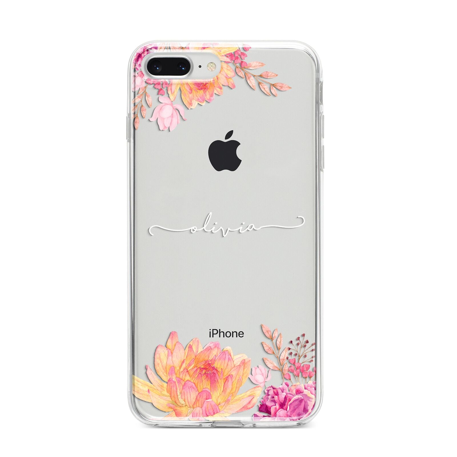 Personalised Dahlia Flowers iPhone 8 Plus Bumper Case on Silver iPhone