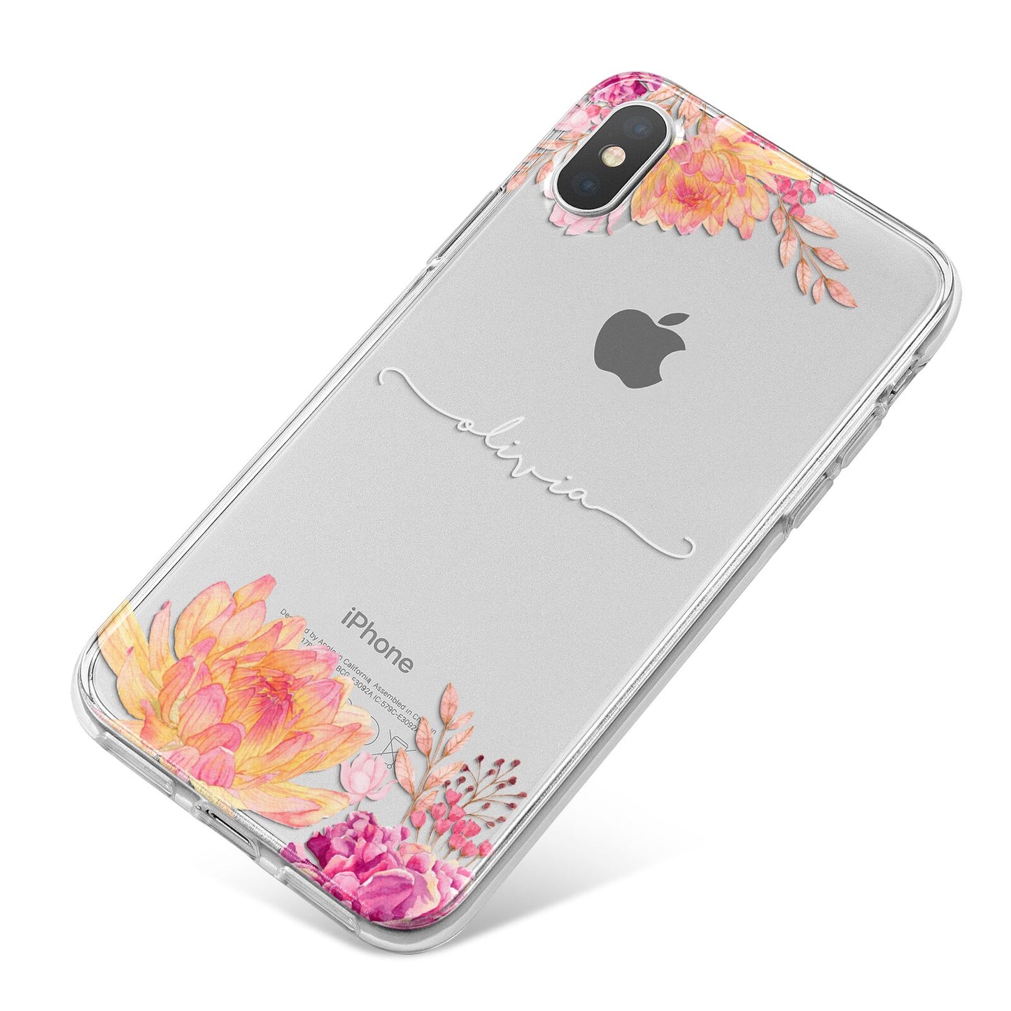 Personalised Dahlia Flowers iPhone X Bumper Case on Silver iPhone