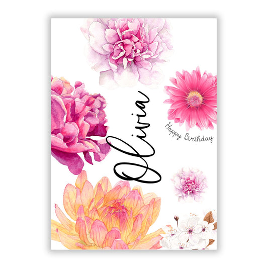 Personalised Dahlia Pink A5 Flat Greetings Card