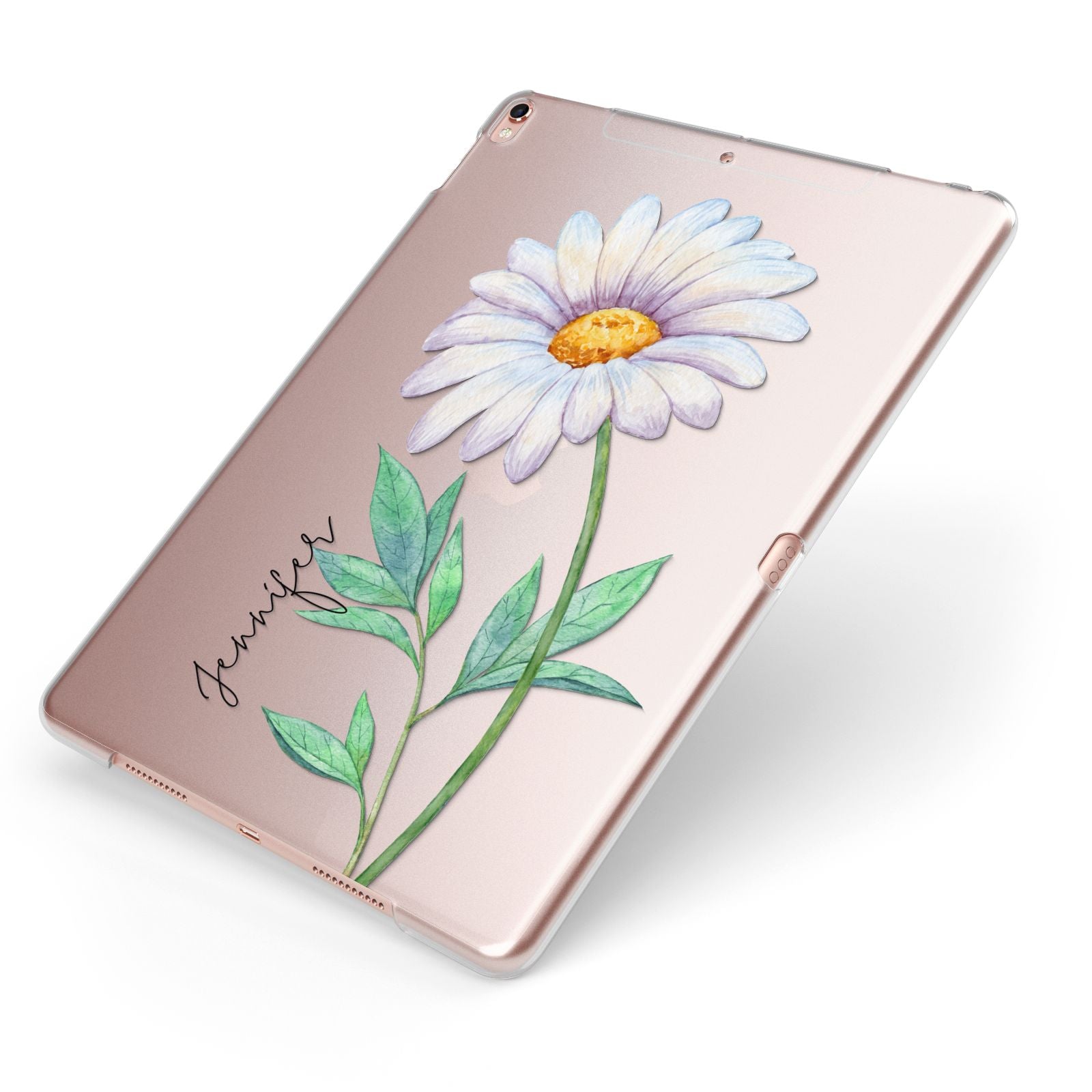 Personalised Daisies Apple iPad Case on Rose Gold iPad Side View