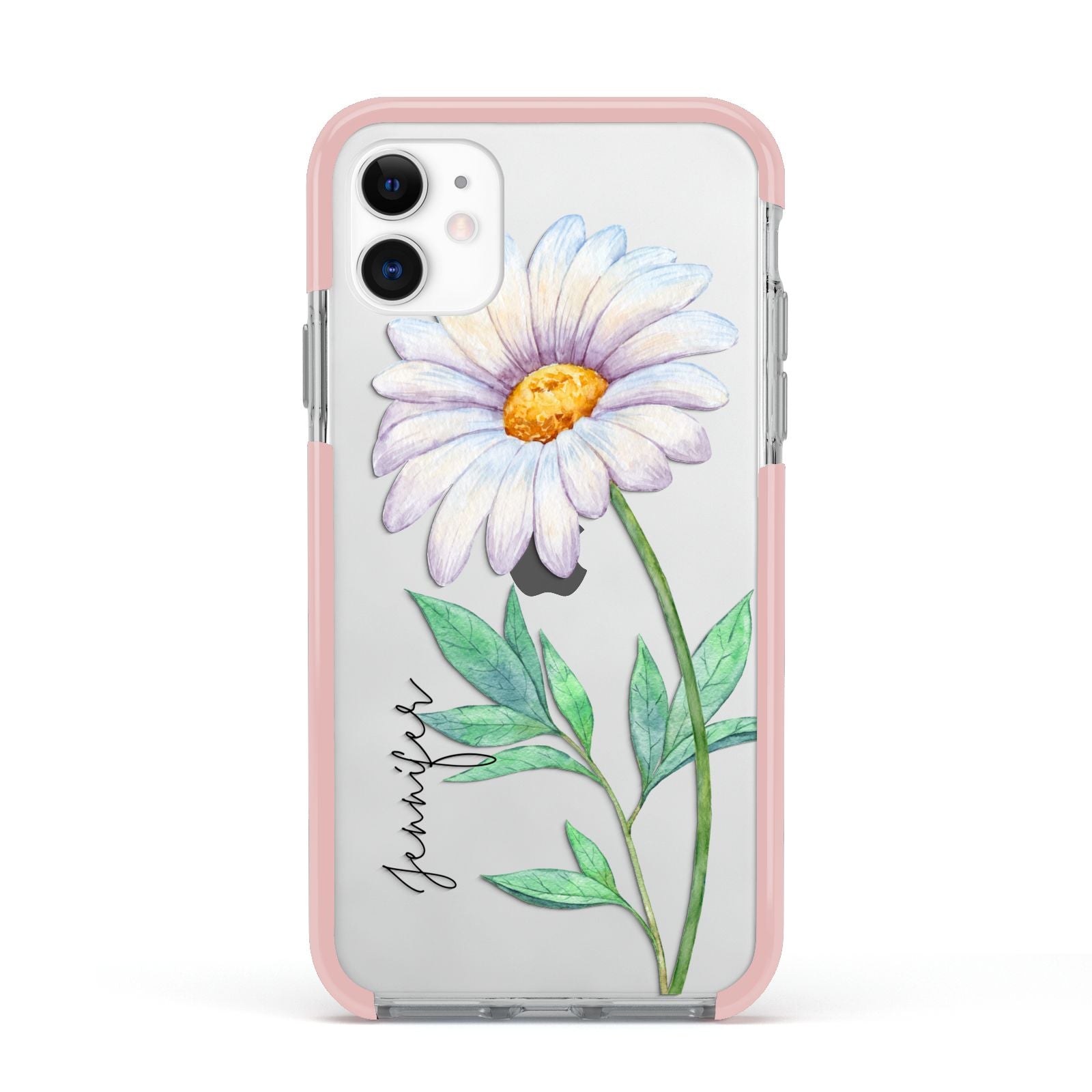 Personalised Daisies Apple iPhone 11 in White with Pink Impact Case